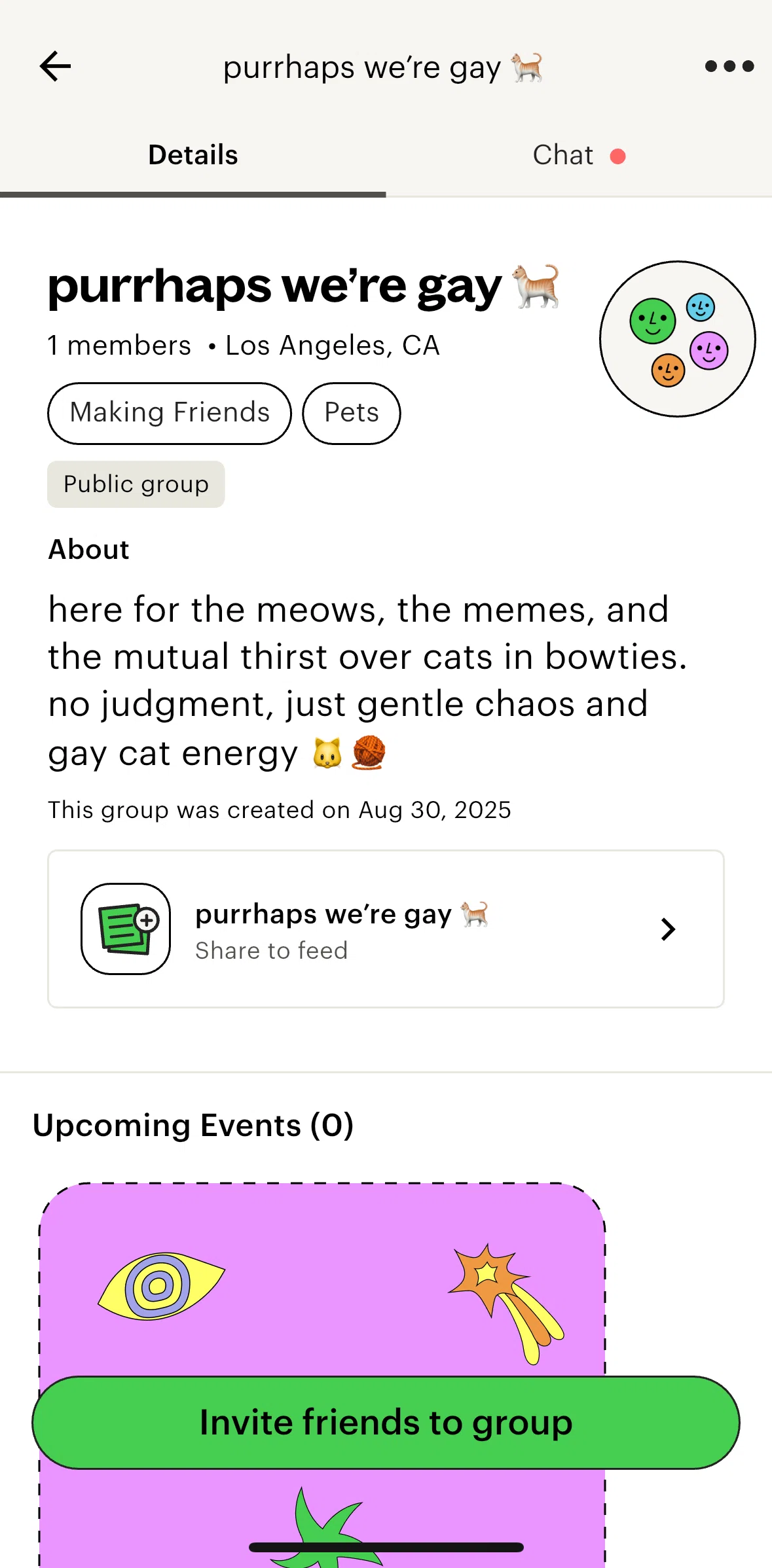 Lex Screen screen in the Sharing a group to feed flow