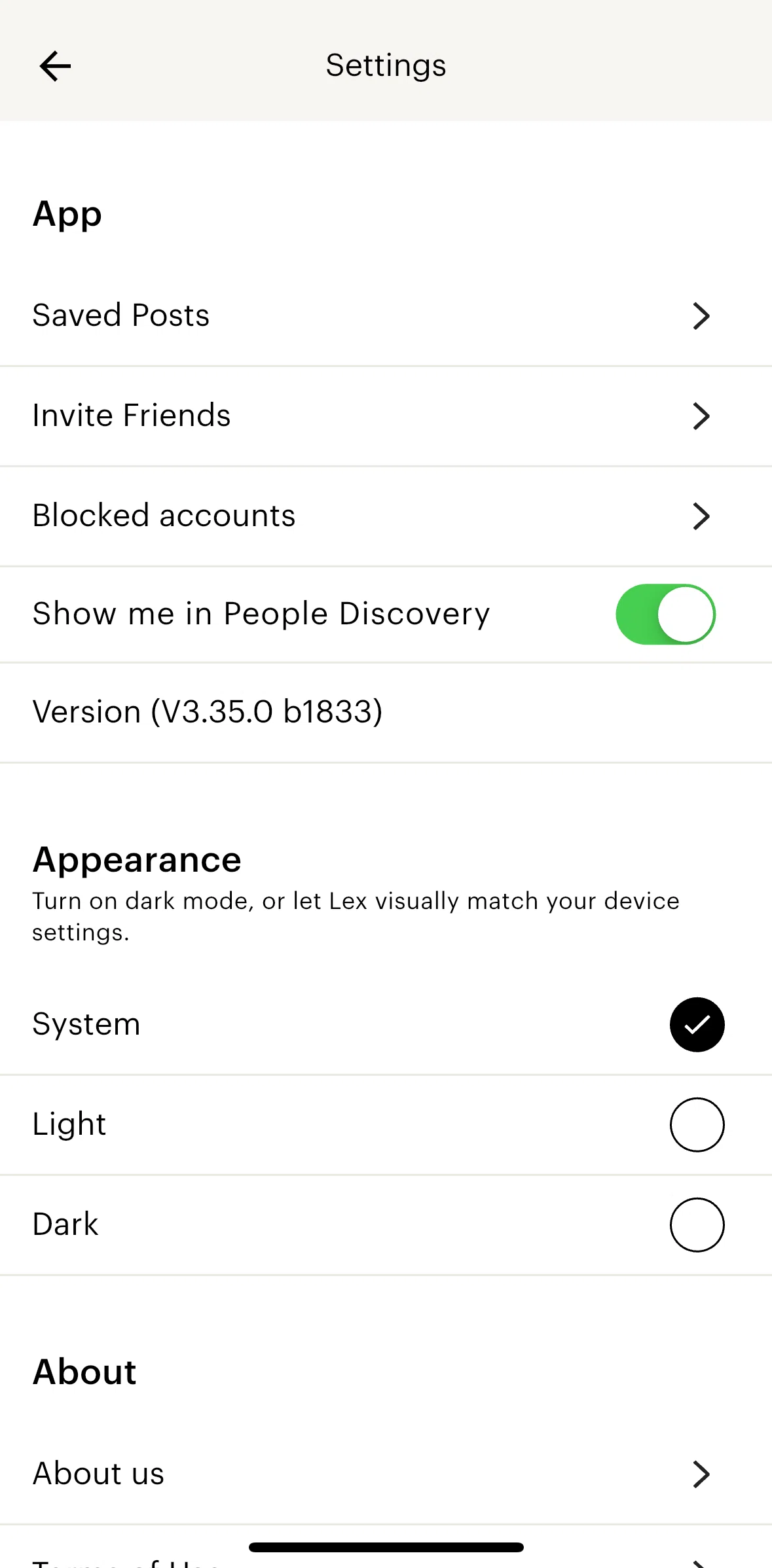 Lex Screen screen in the Switching to dark mode flow