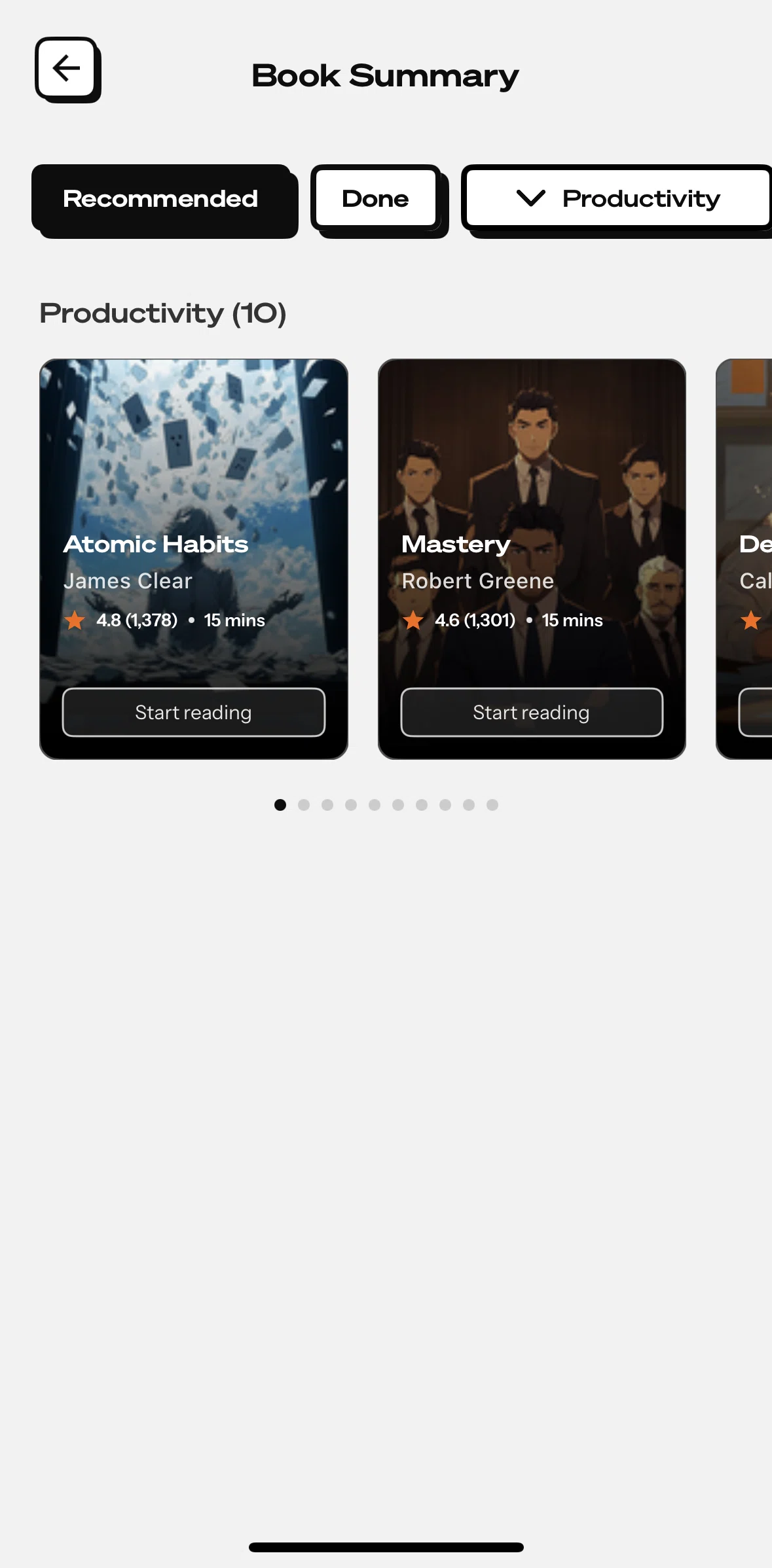 Life Reset Screen screen in the Completing a book flow