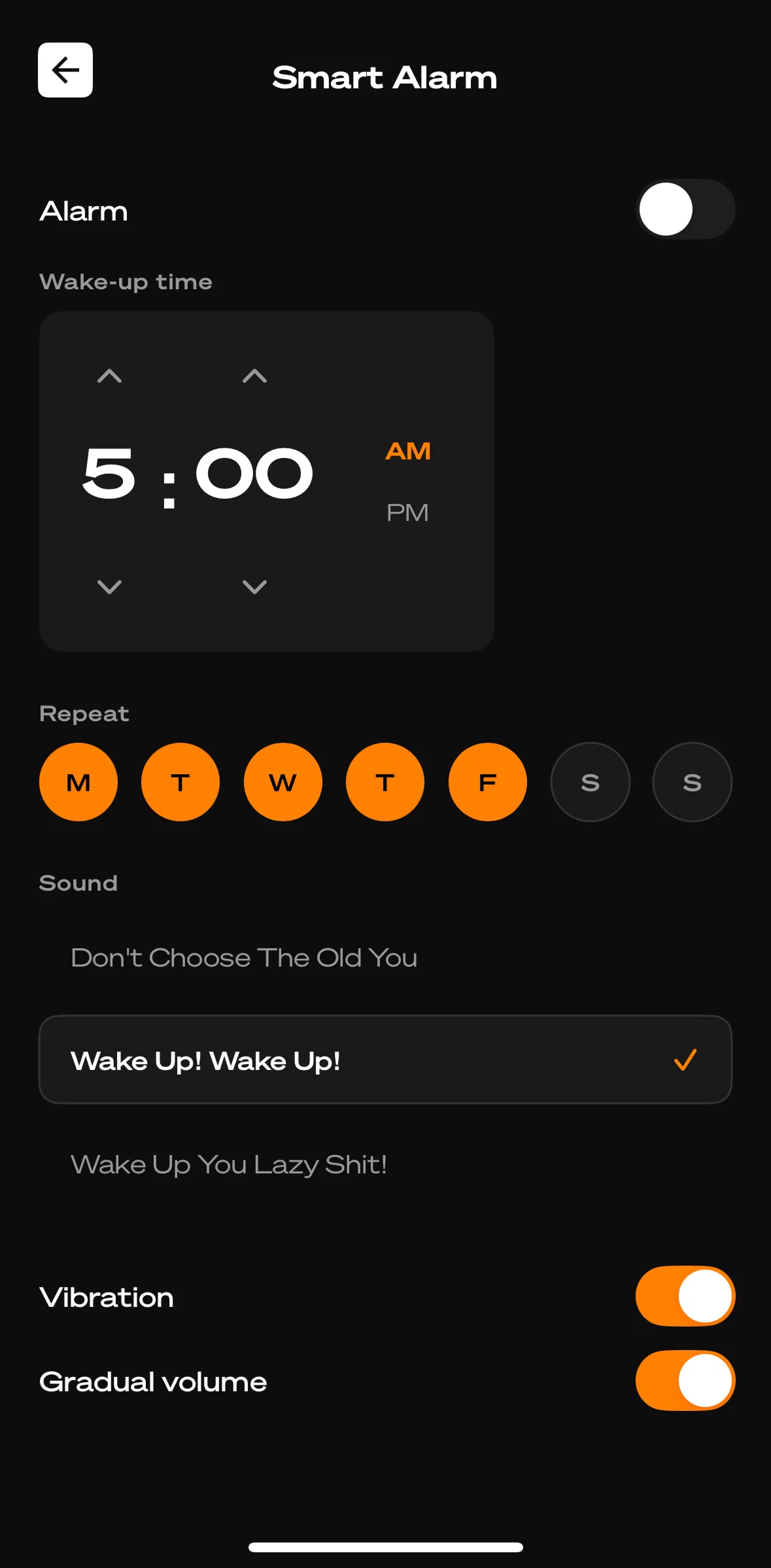 Life Reset Screen screen in the Editing a smart alarm flow