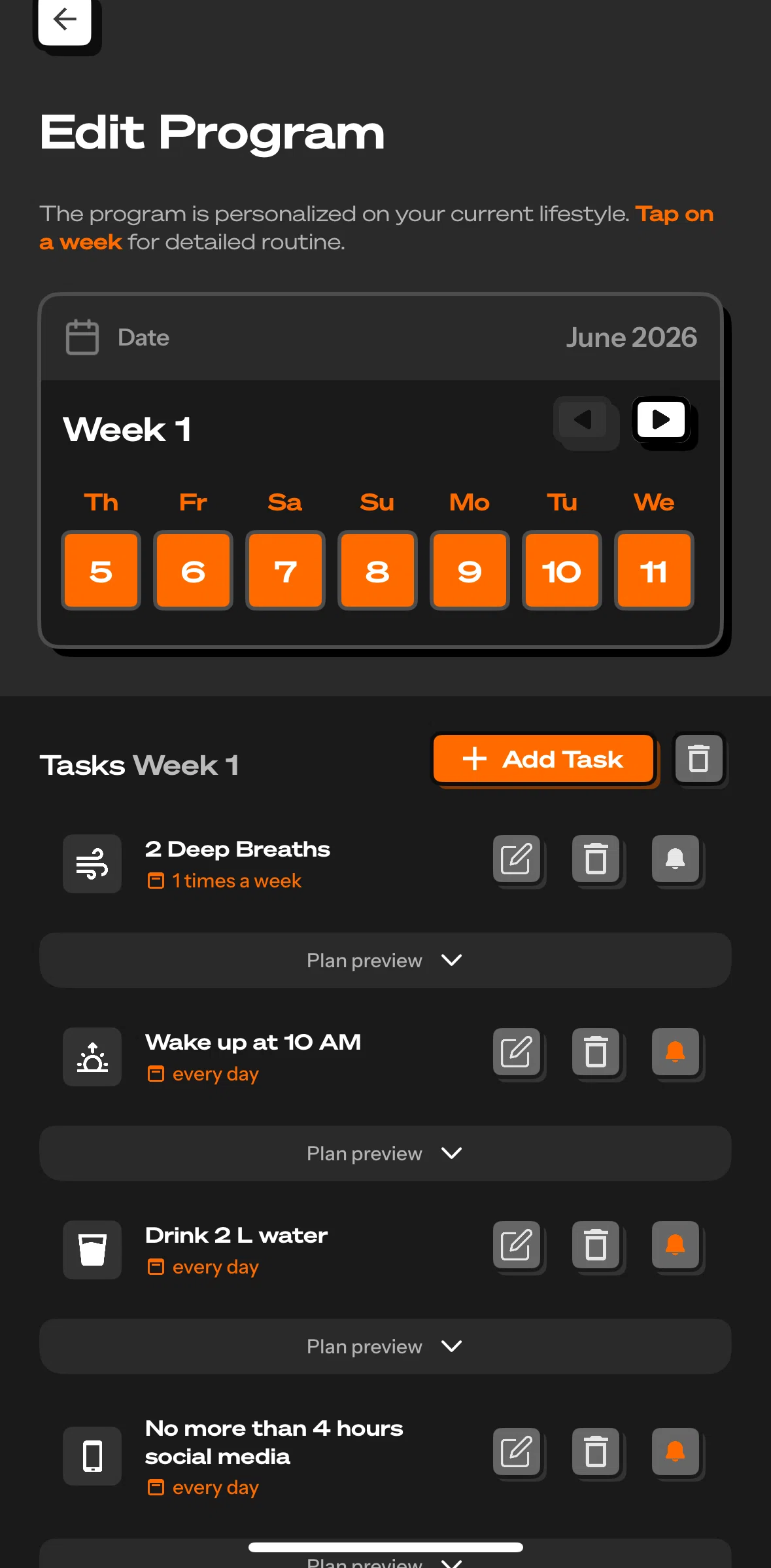 Life Reset Screen screen in the Editing a task flow