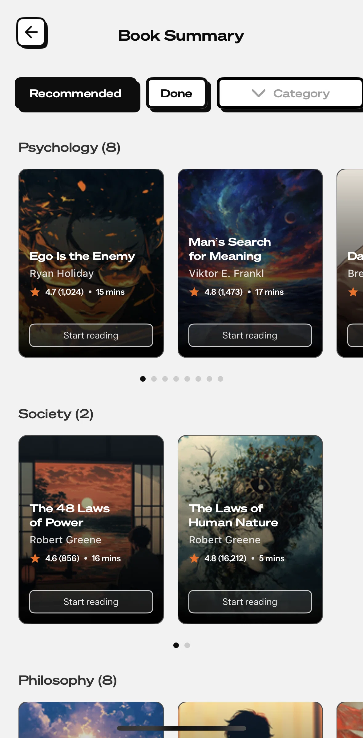 Life Reset Screen screen in the Filtering books flow