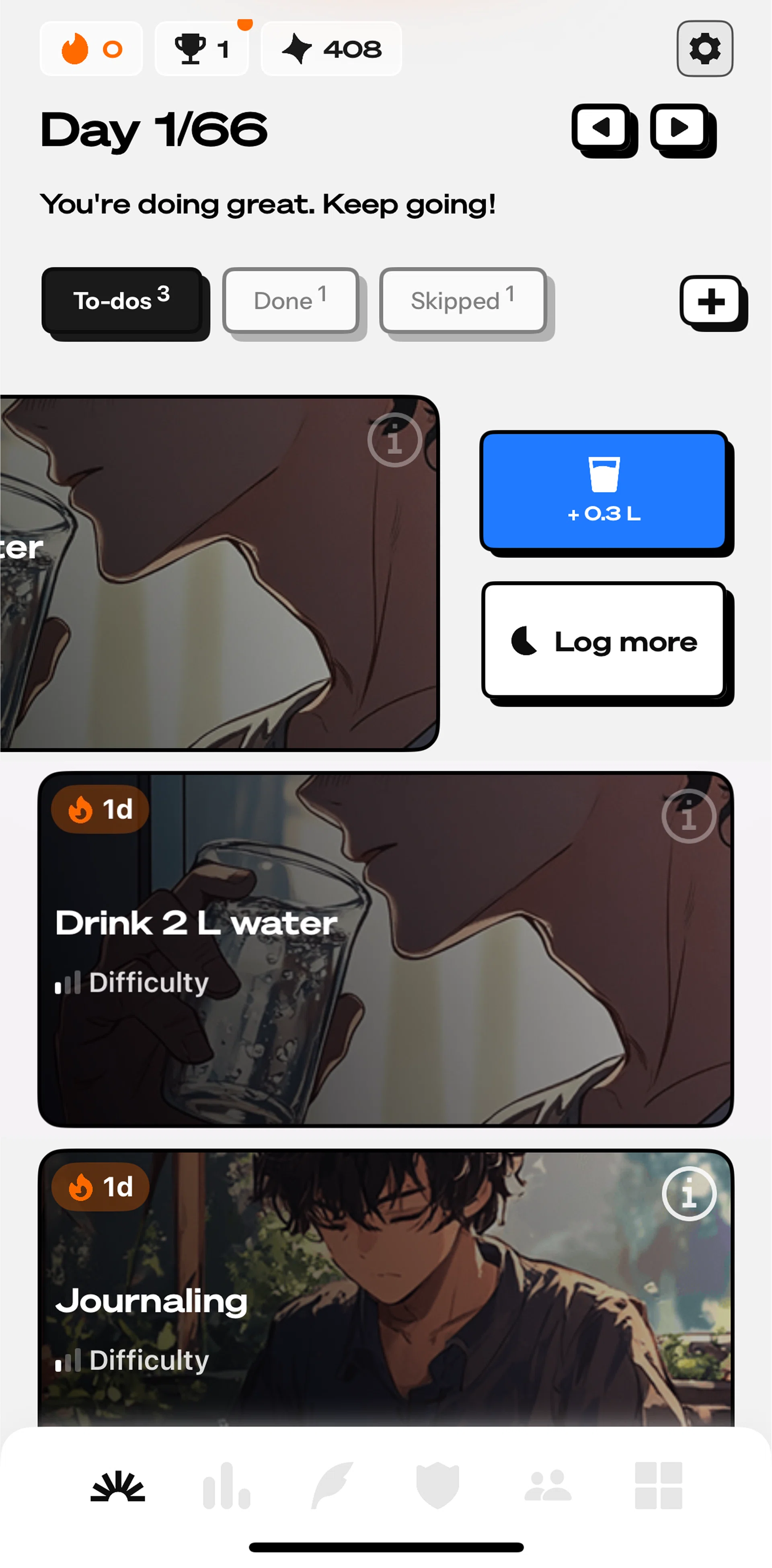 Life Reset Screen screen in the Logging a task as progress (custom) flow