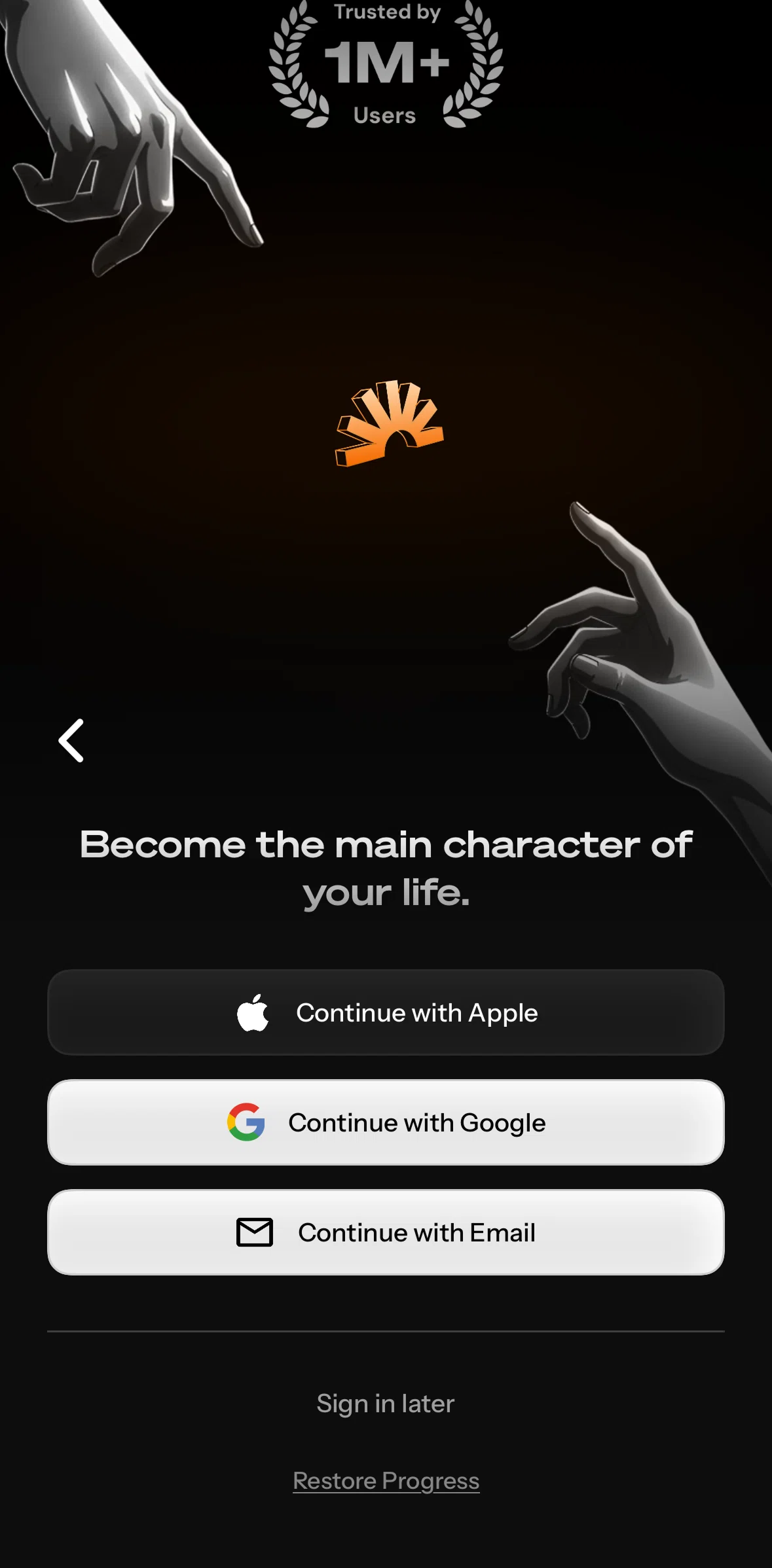 Life Reset Screen screen in the Logging in flow