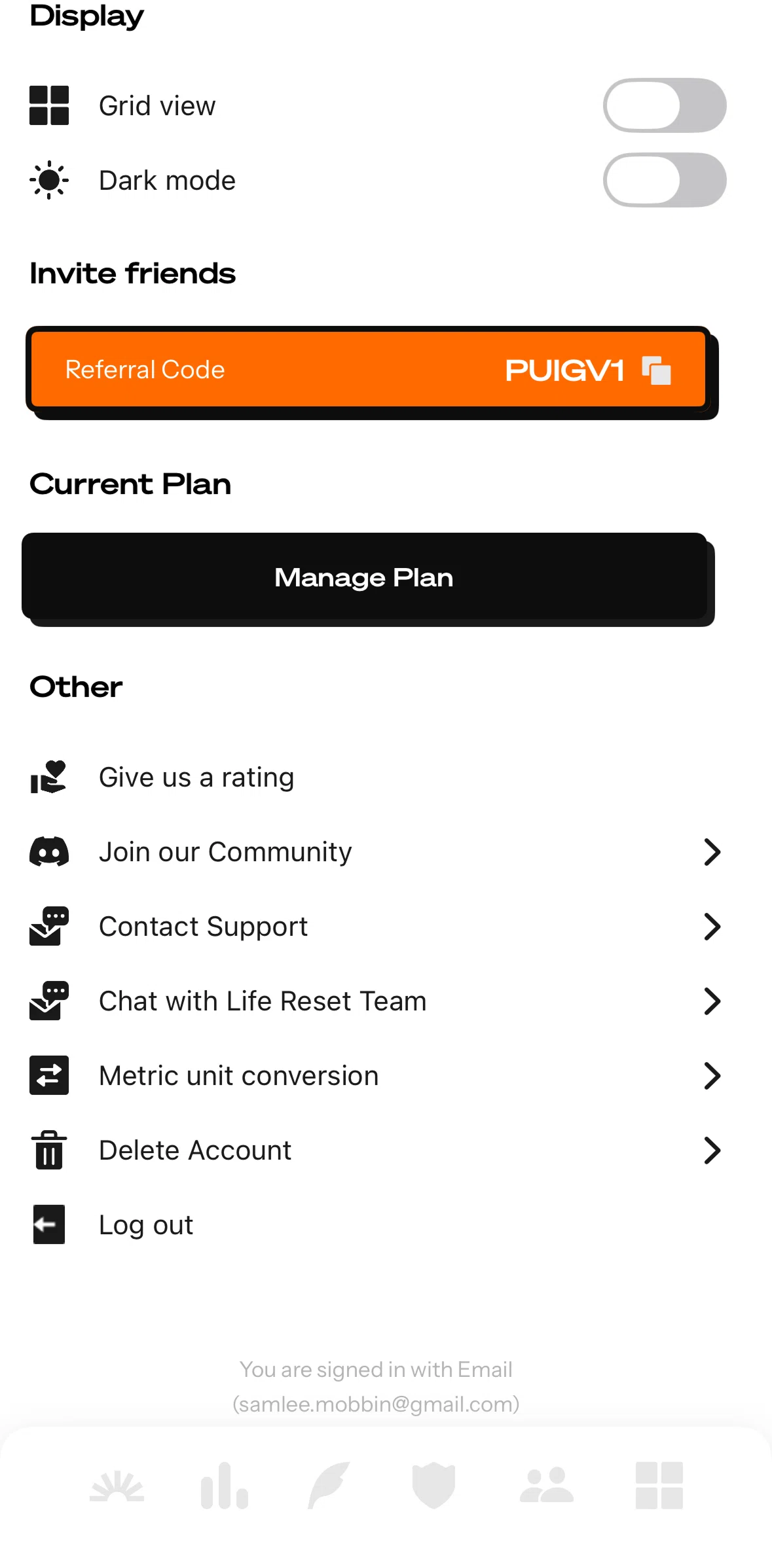 Life Reset Screen screen in the Logging out flow