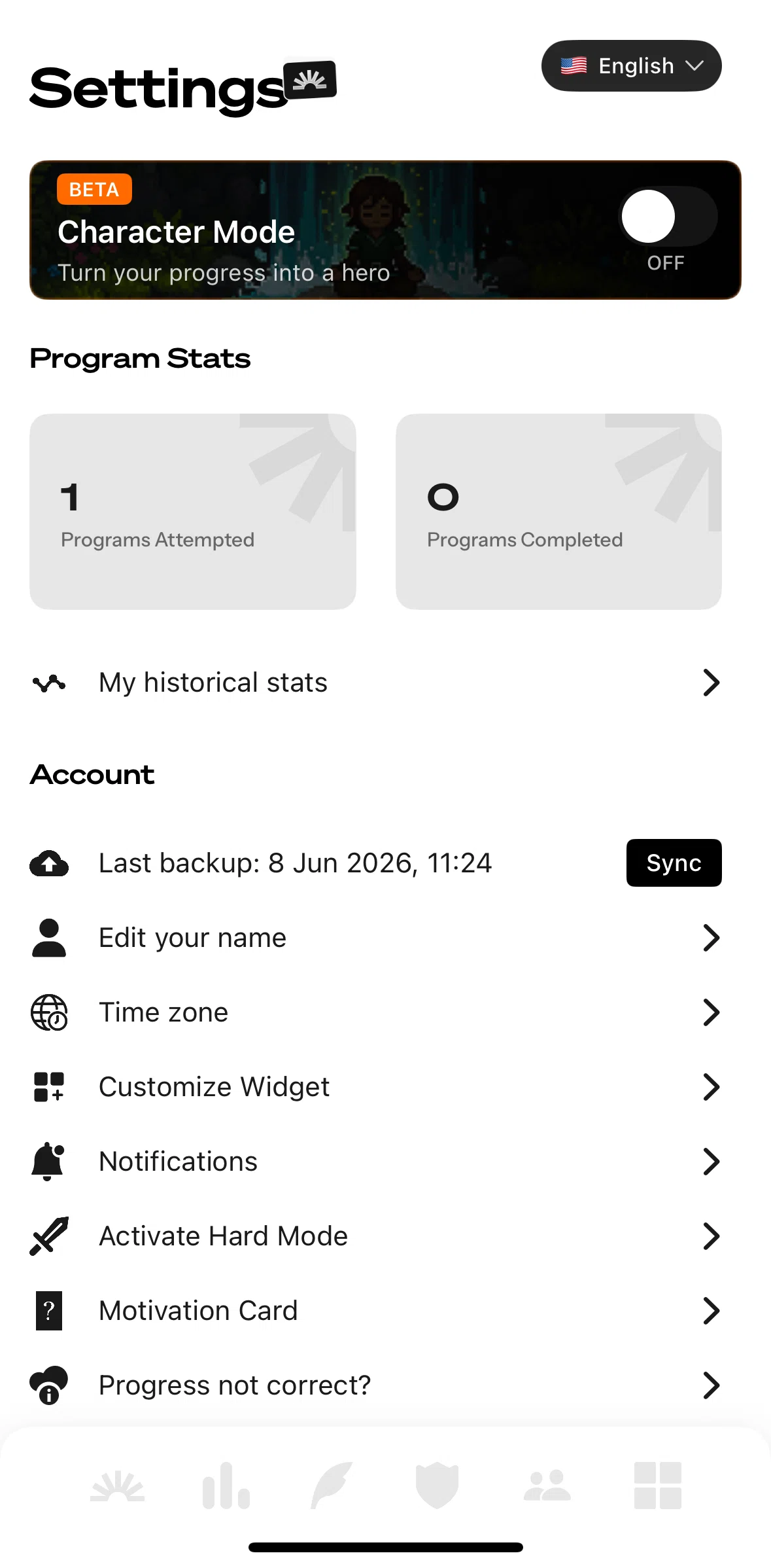 Life Reset Screen screen in the Program stats flow