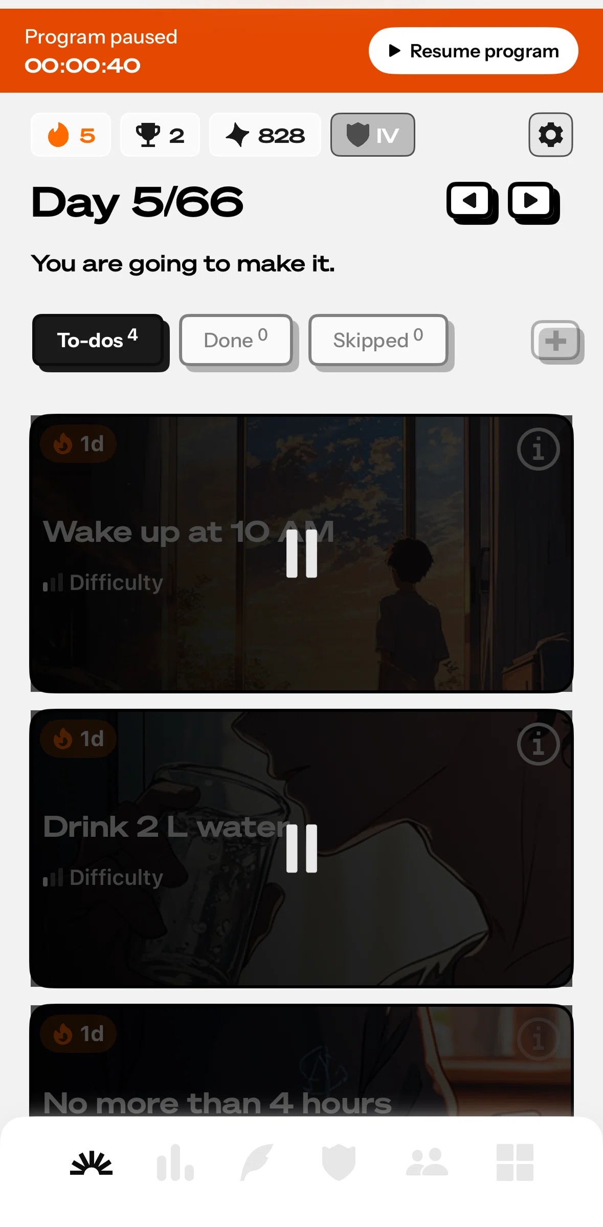 Life Reset Screen screen in the Resuming a program flow
