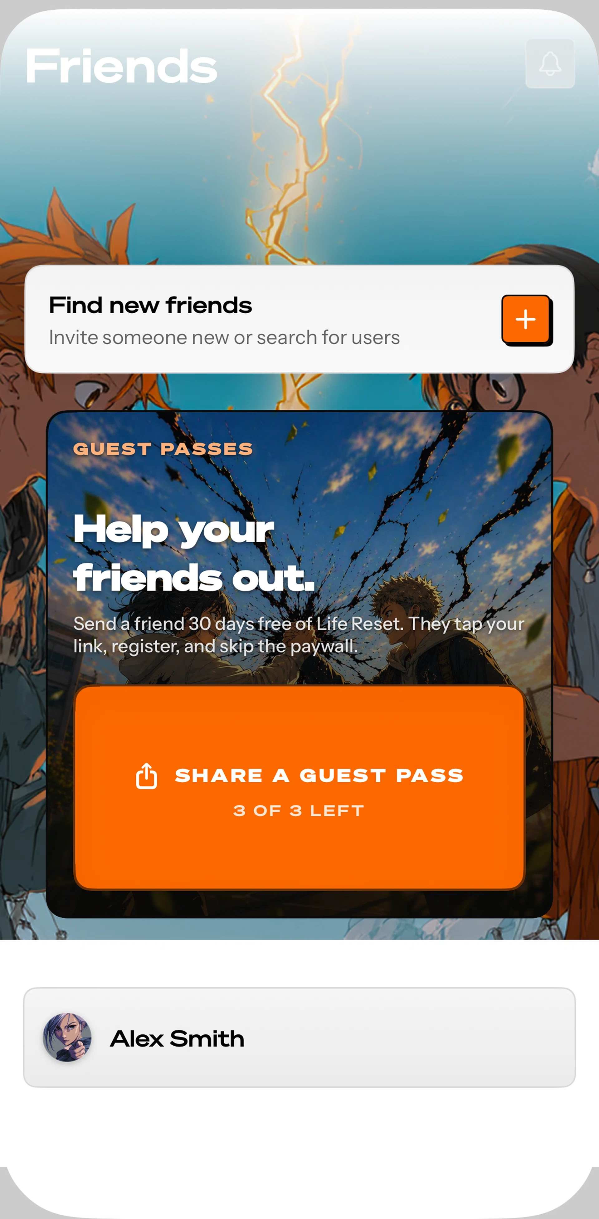 Life Reset Screen screen in the Share a guest pass flow