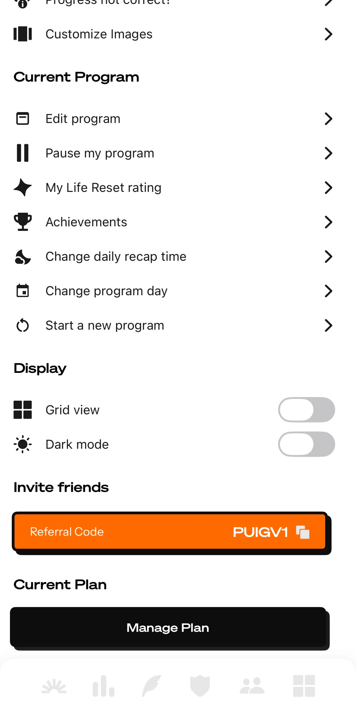 Life Reset Screen screen in the Turning on grid view flow