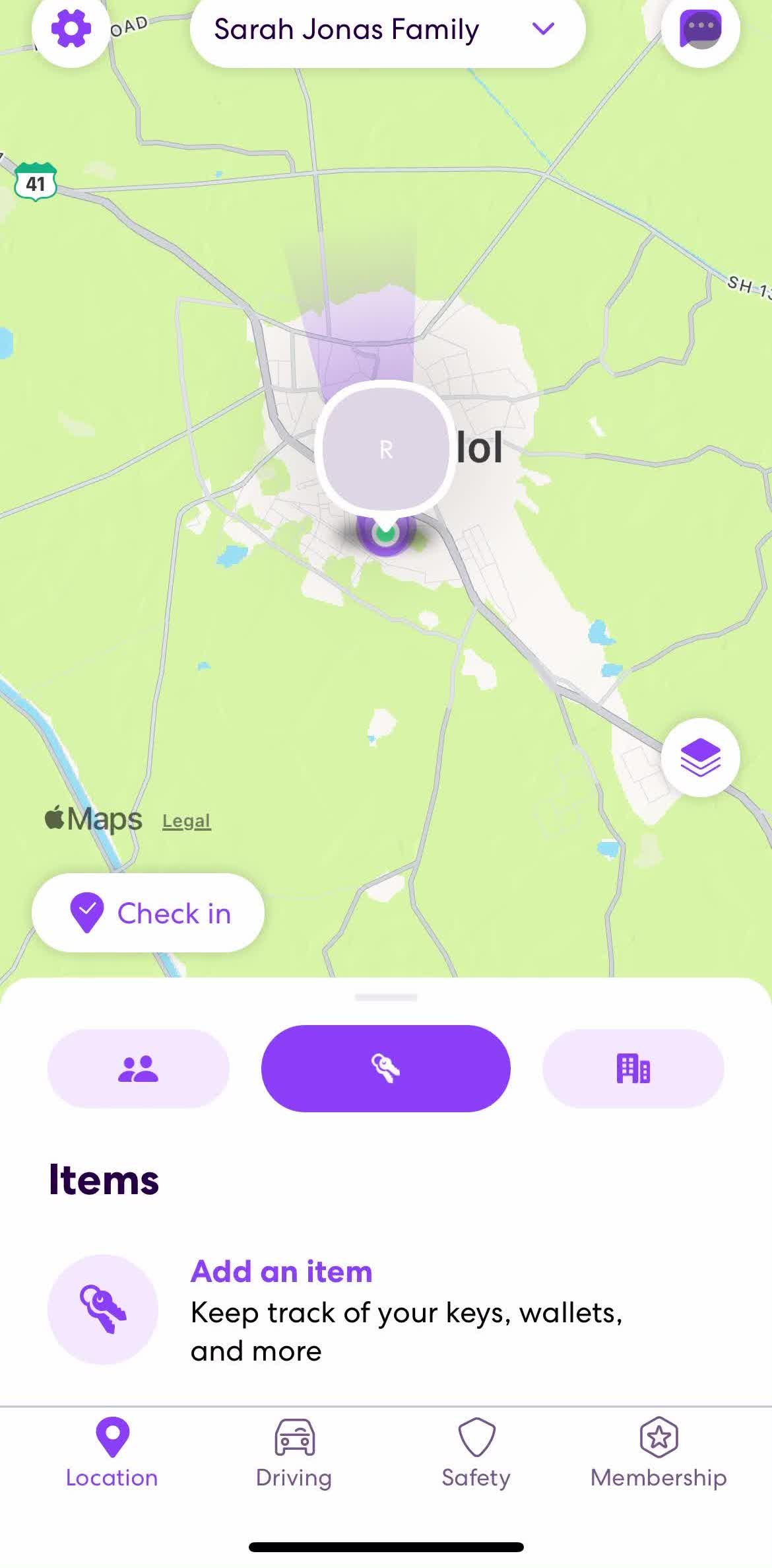 Life360 Home screen in the Chatting flow