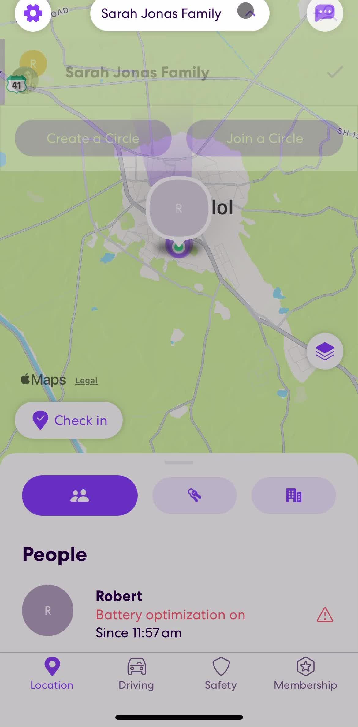 Life360 Home screen in the Creating A Circle flow