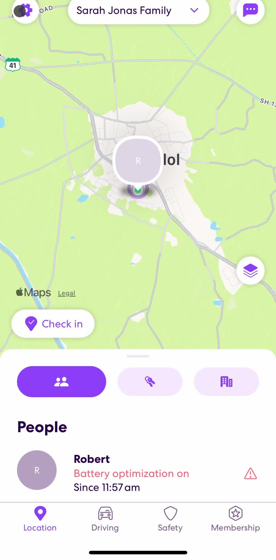 Life360 Home screen in the Deleting Your Account flow