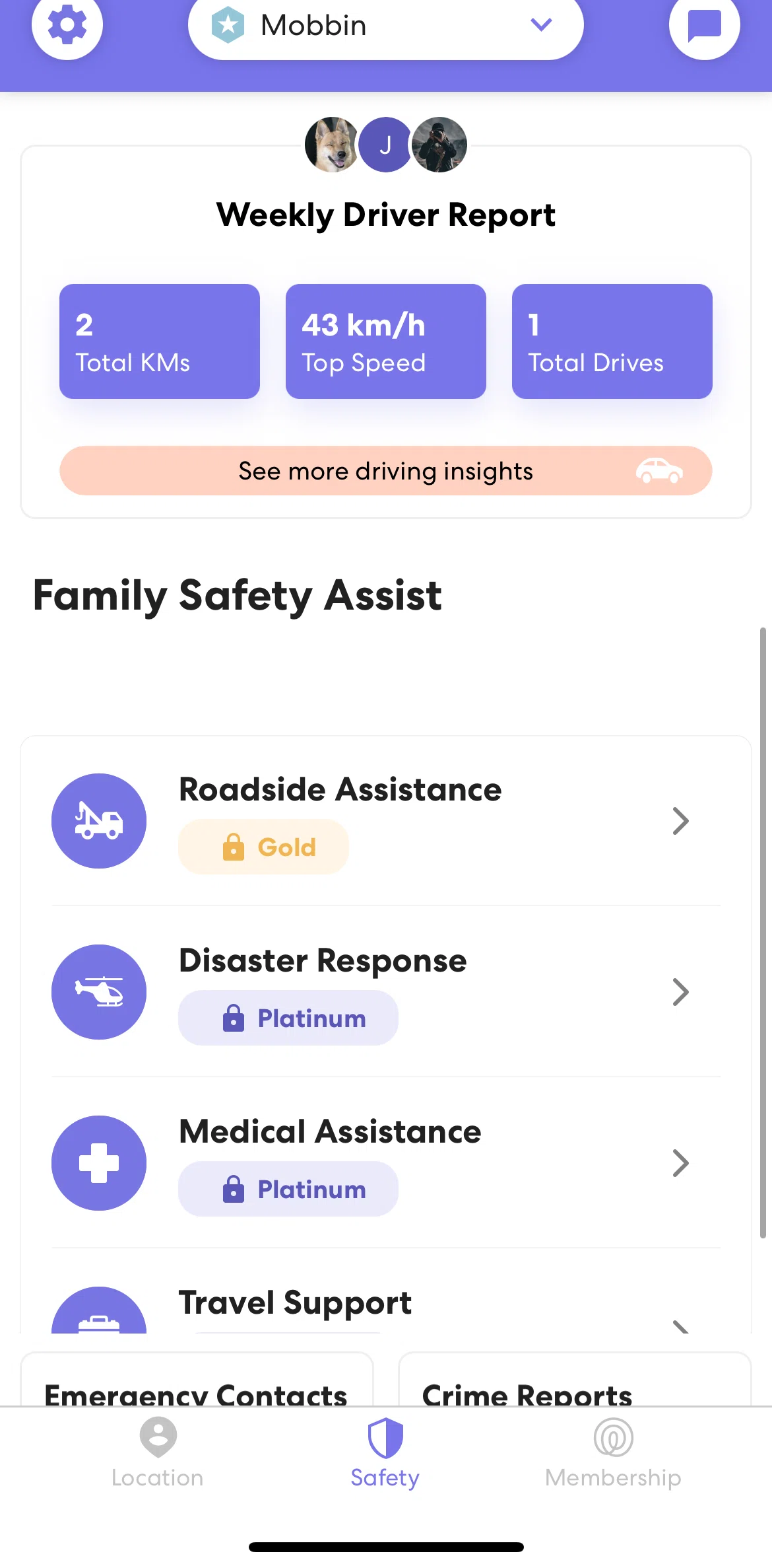 Life360 Screen screen in the Driving report flow