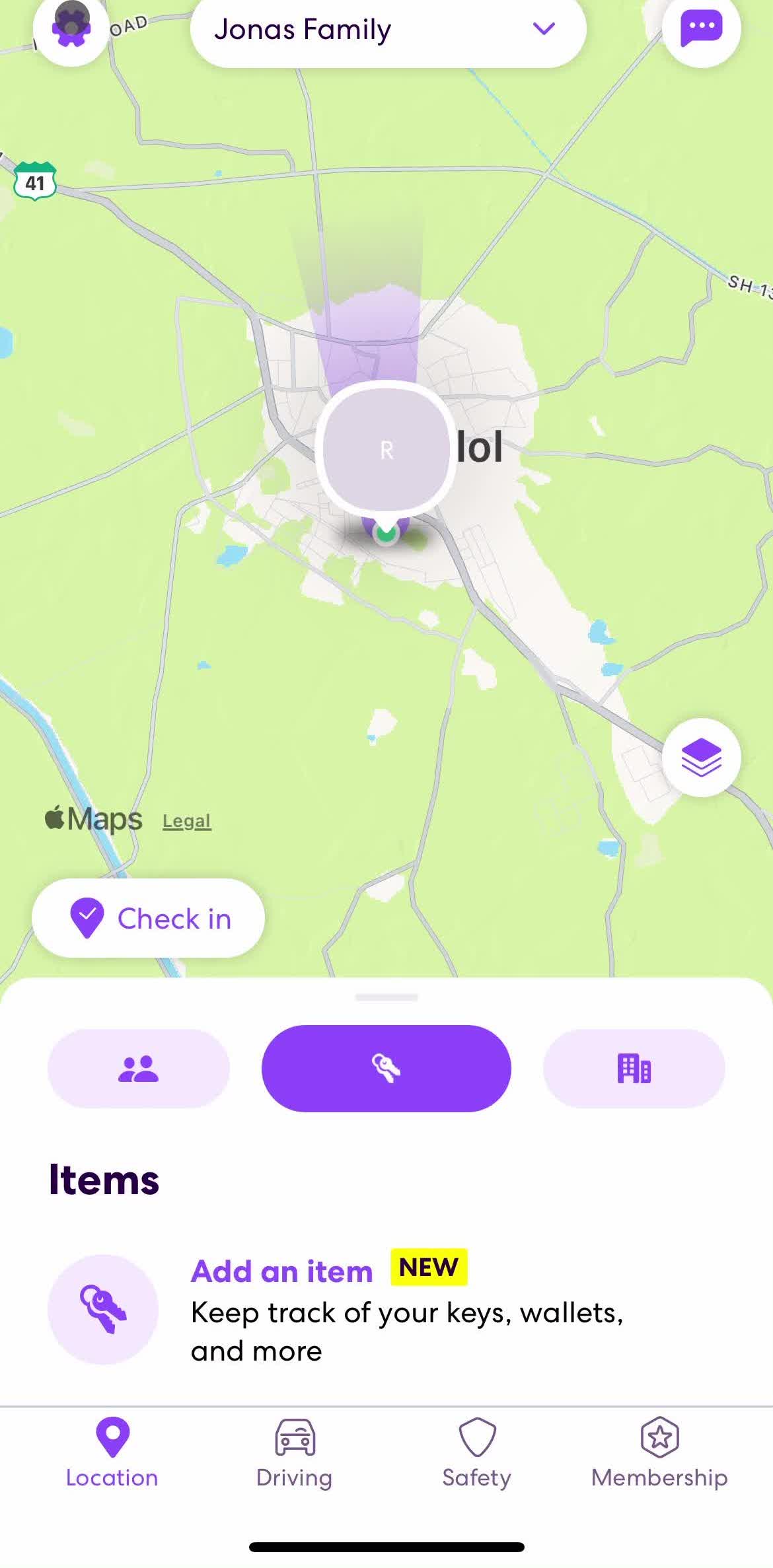 Life360 Home screen in the Logging Out flow