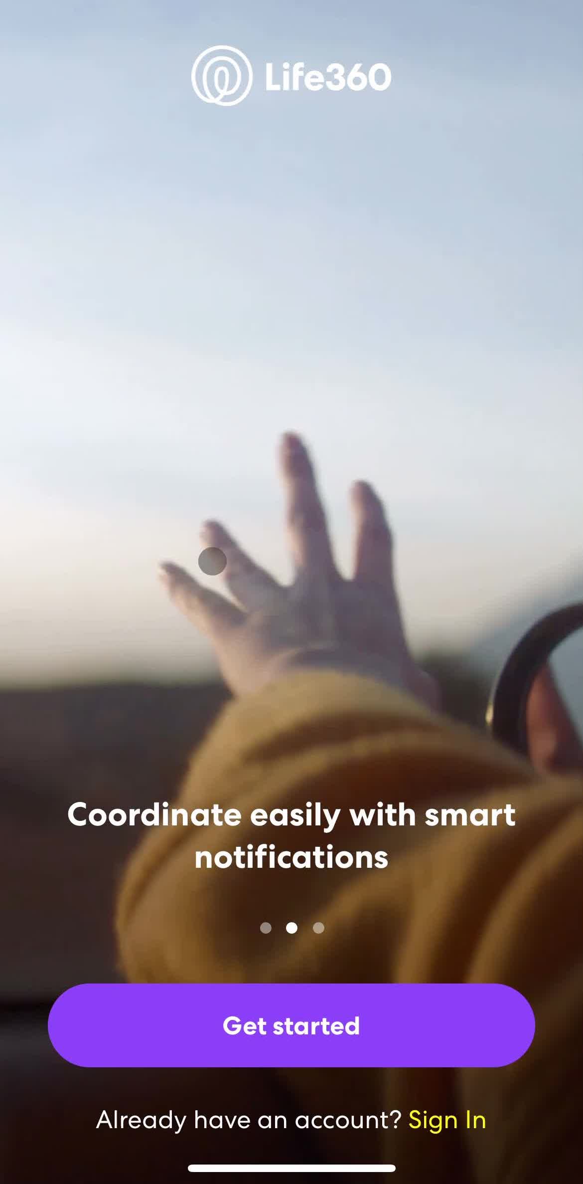 Life360 Welcome slides screen in the Onboarding flow