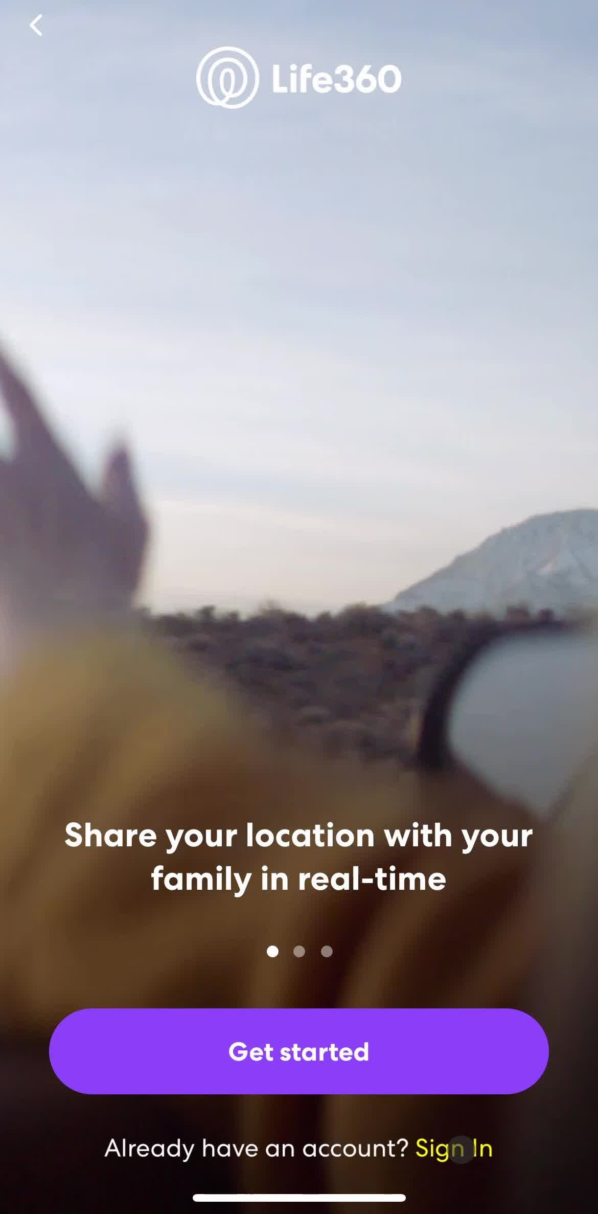 Life360 Sign in screen in the Resetting Password flow