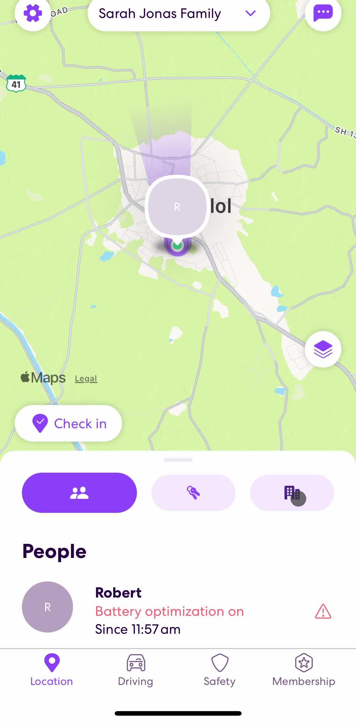 Life360 Home screen in the Searching flow