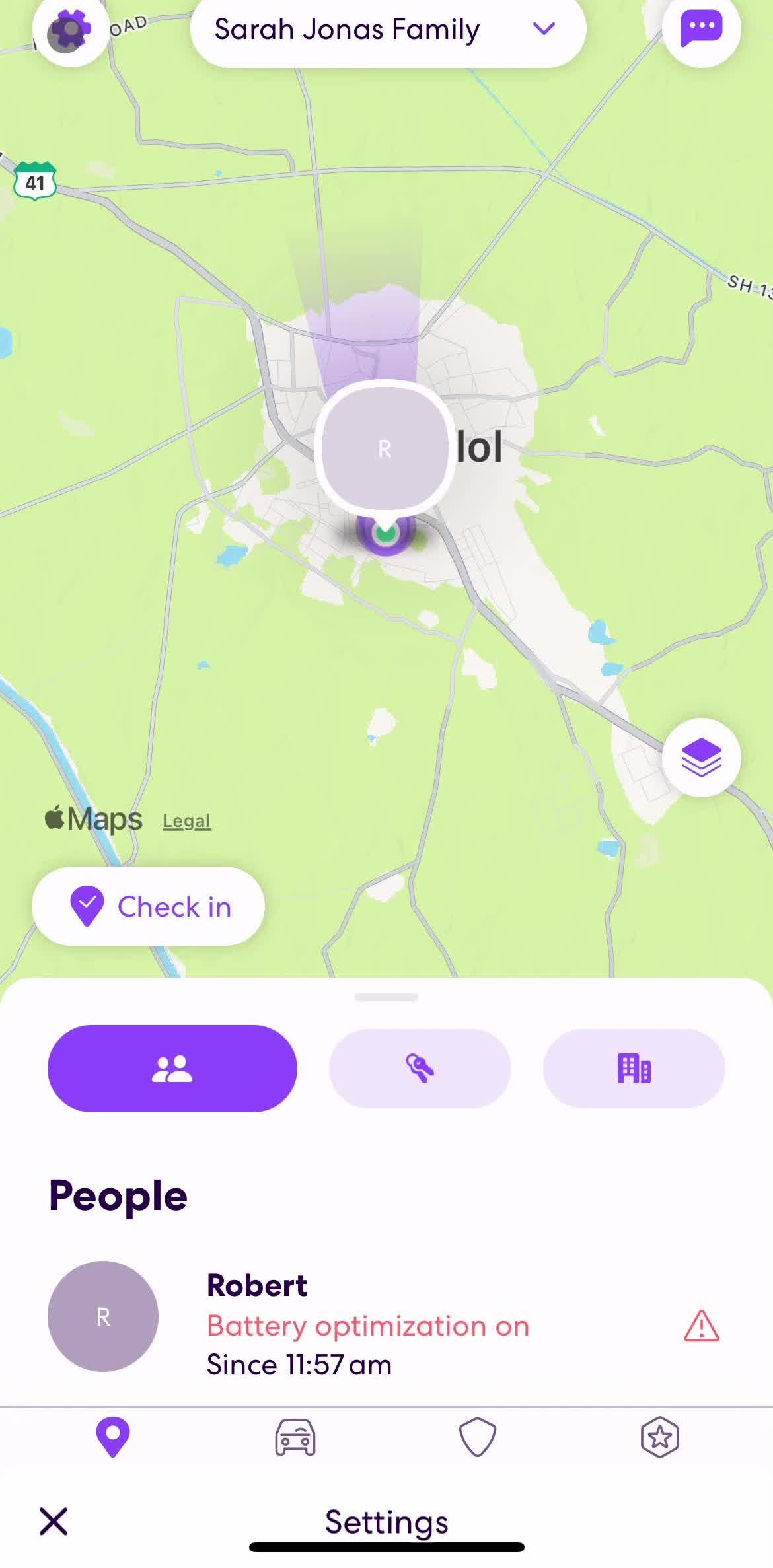 Life360 Home screen in the Support flow