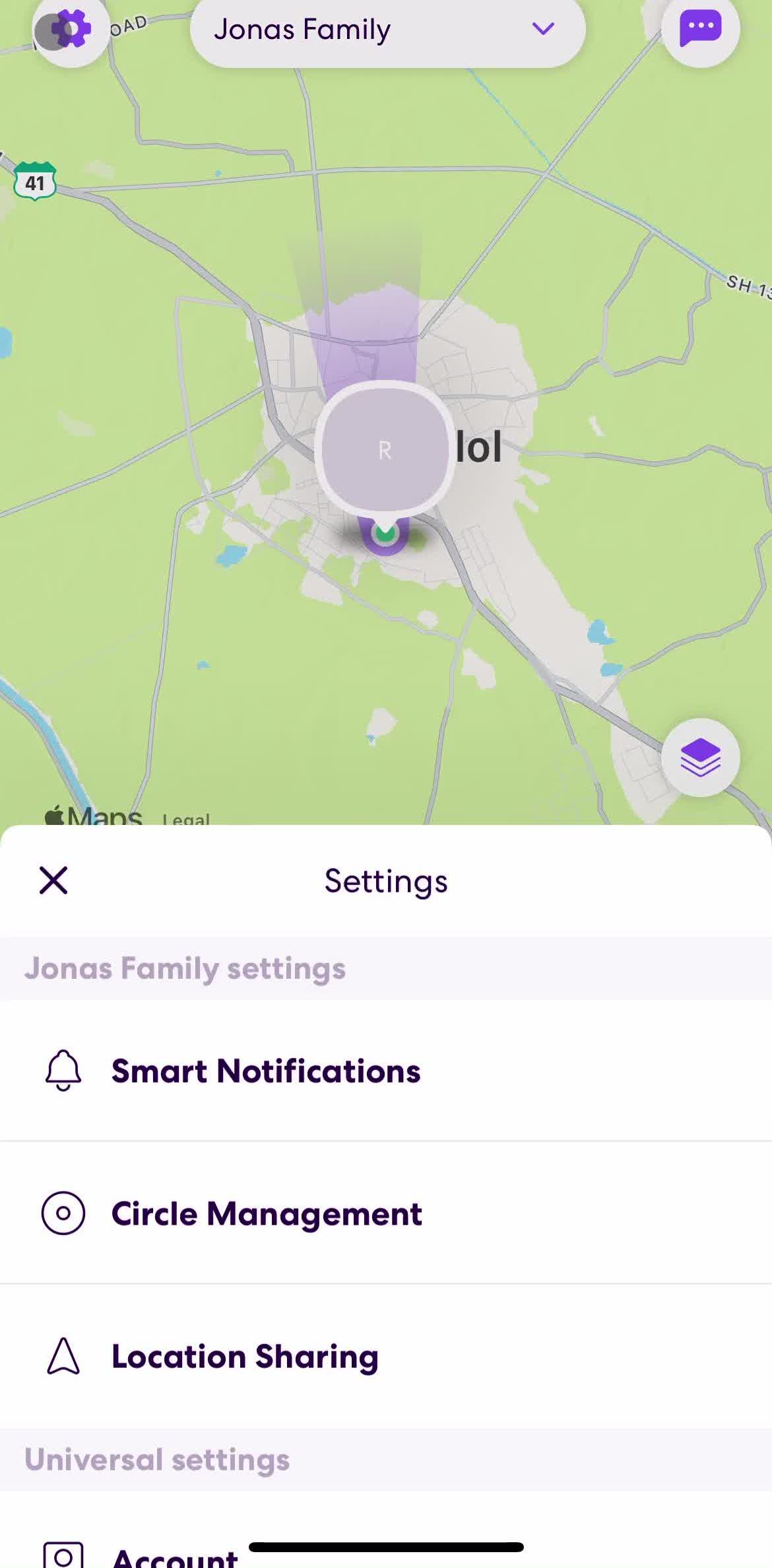 Life360 Home screen in the Updating Your Profile flow
