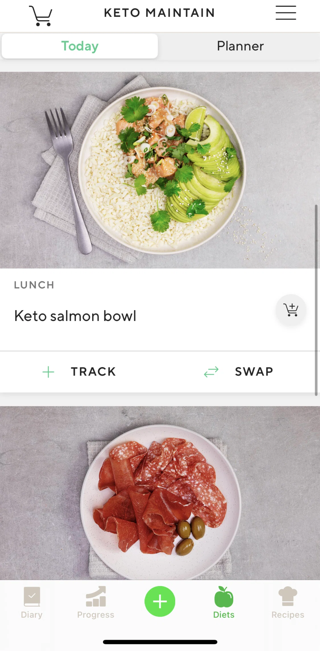 Lifesum Screen screen in the Adding a meal to shopping cart flow