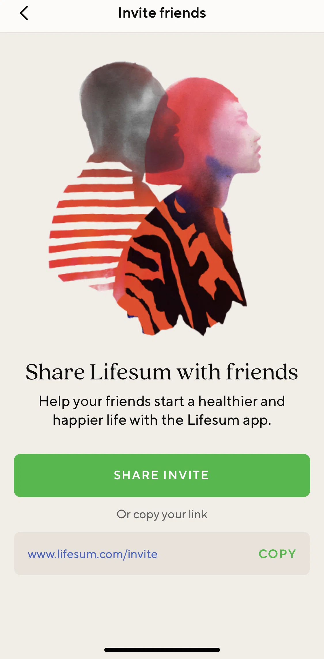 Lifesum Screen screen in the Copying an invite link flow
