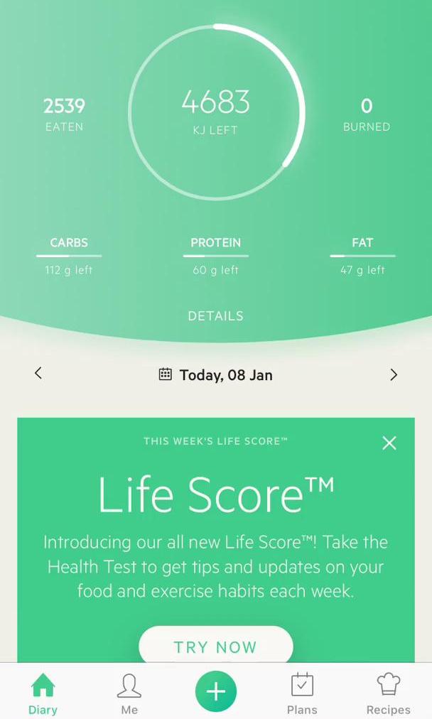 Lifesum Dashboard screen in the Selecting A Plan flow