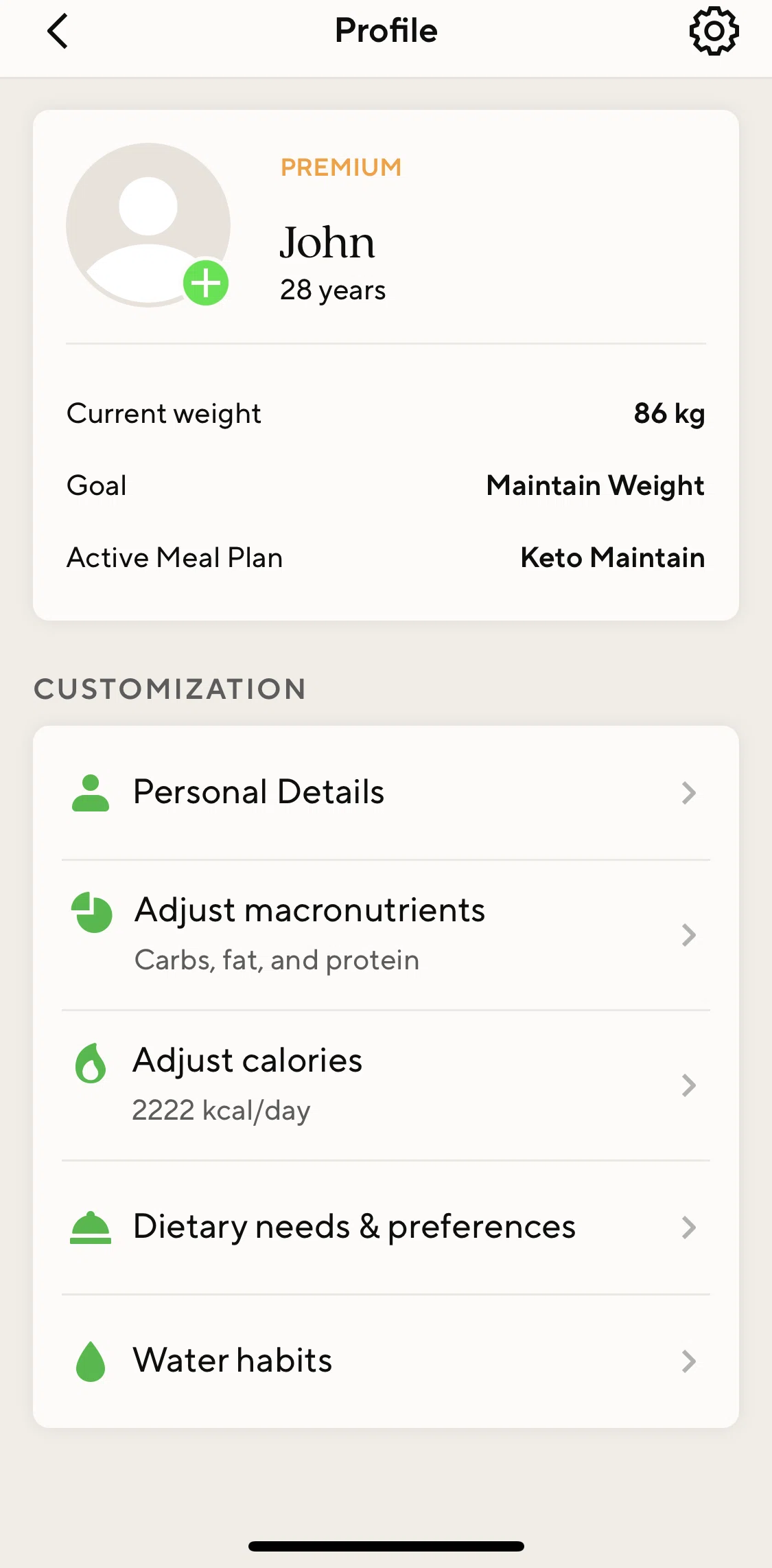 Lifesum Screen screen in the Settings flow