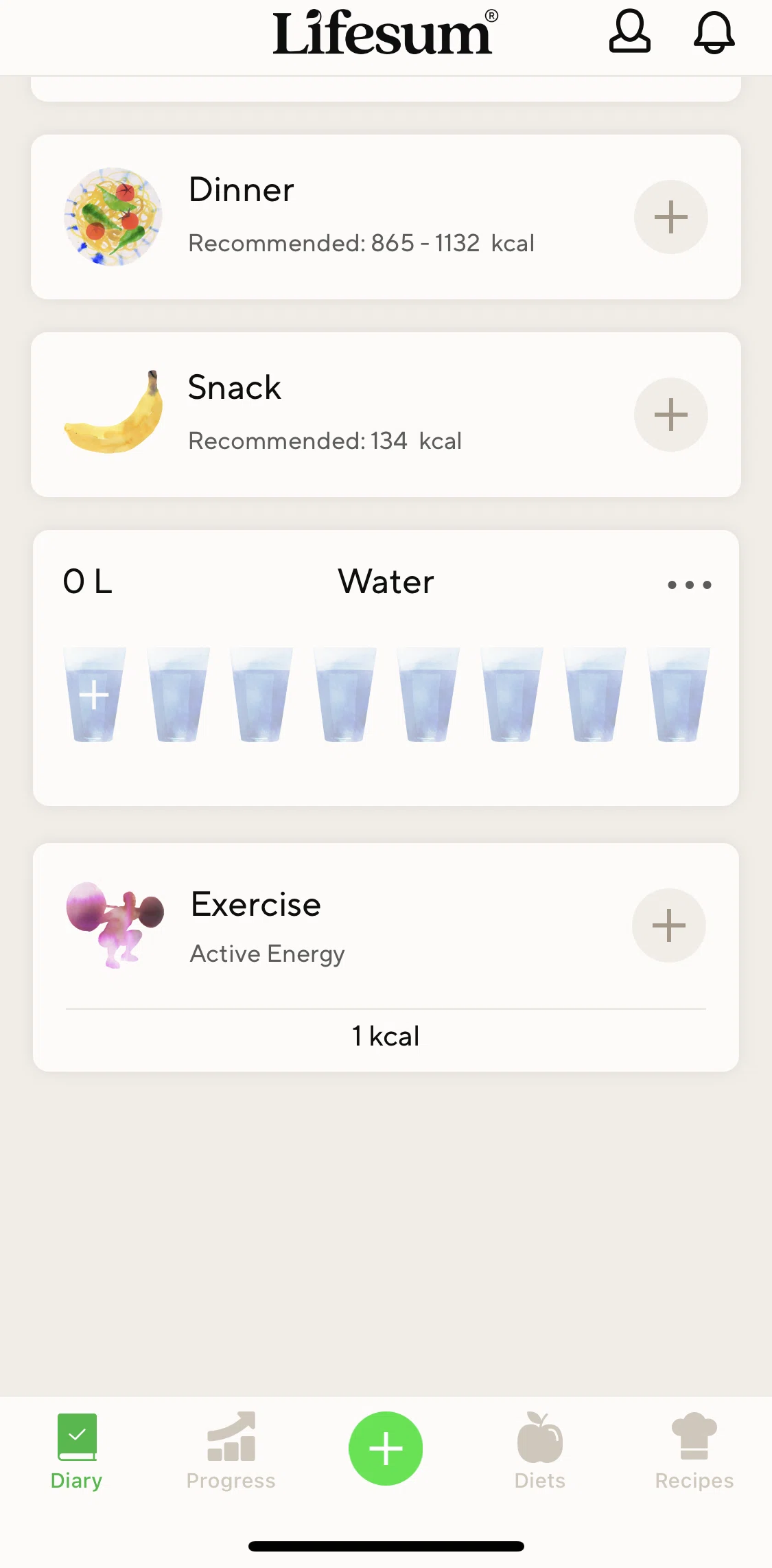 Lifesum Screen screen in the Tracking water intake flow
