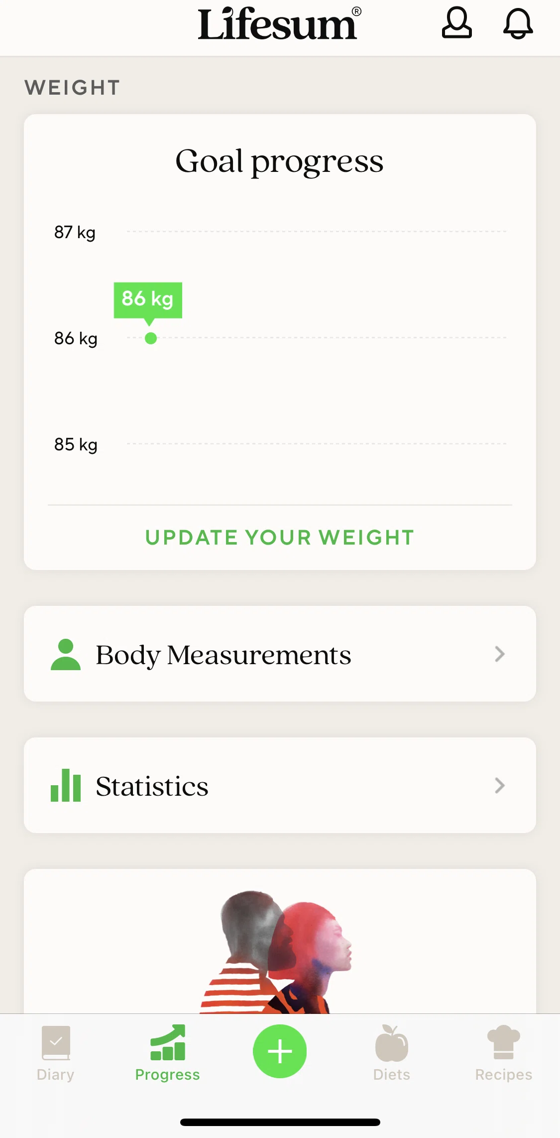 Lifesum Screen screen in the Updating my weight flow