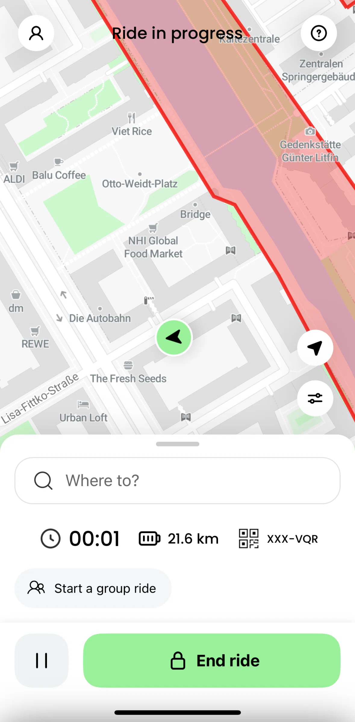 Lime Screen screen in the Completing a ride flow