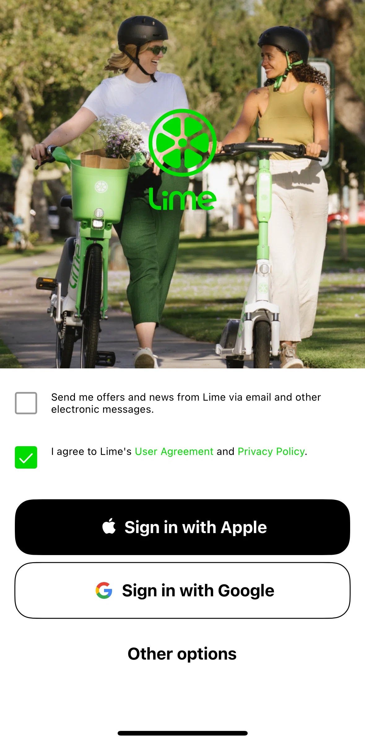 Lime Screen screen in the Logging in flow