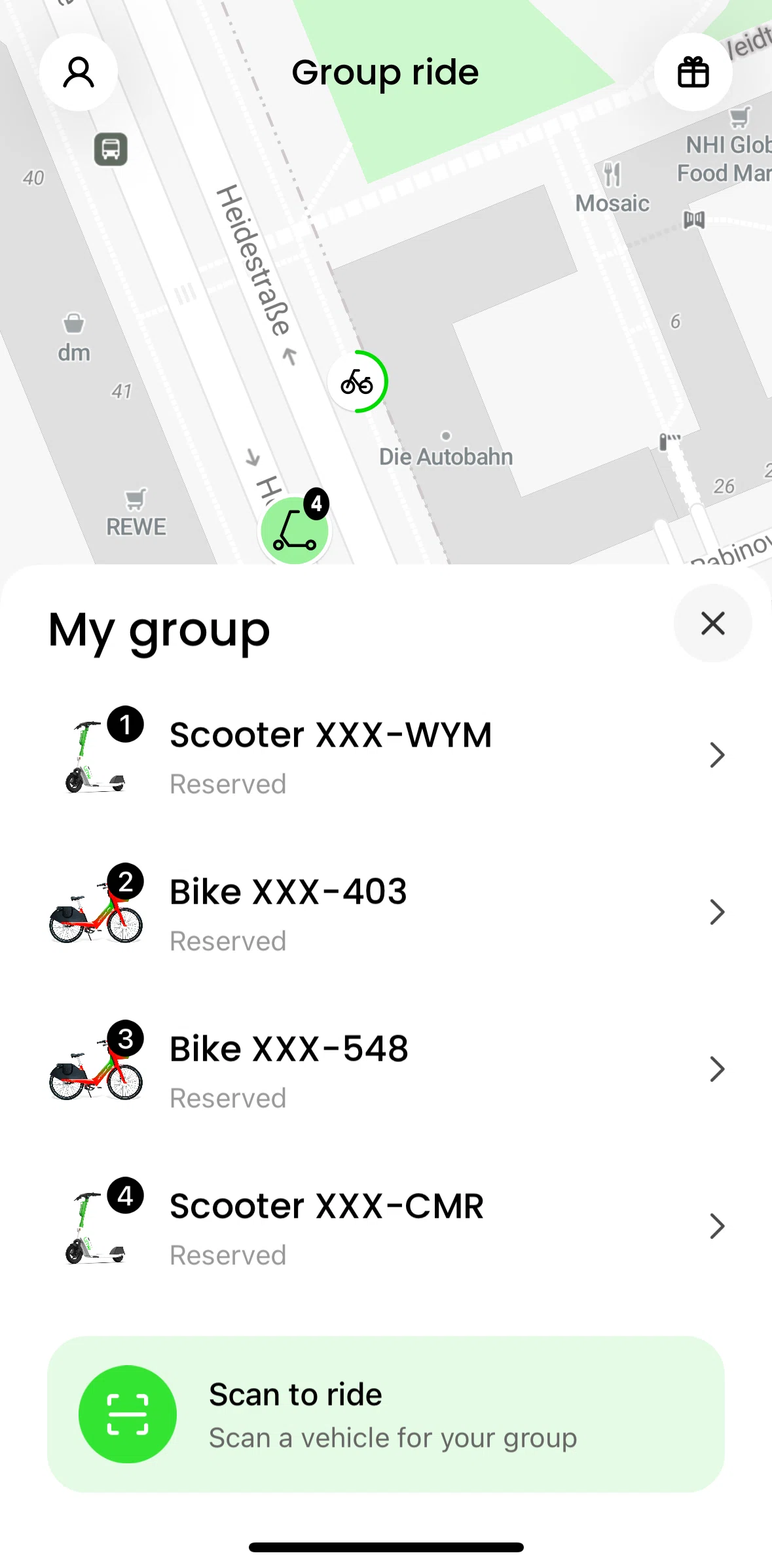 Lime Screen screen in the Vehicle detail (reserved) flow