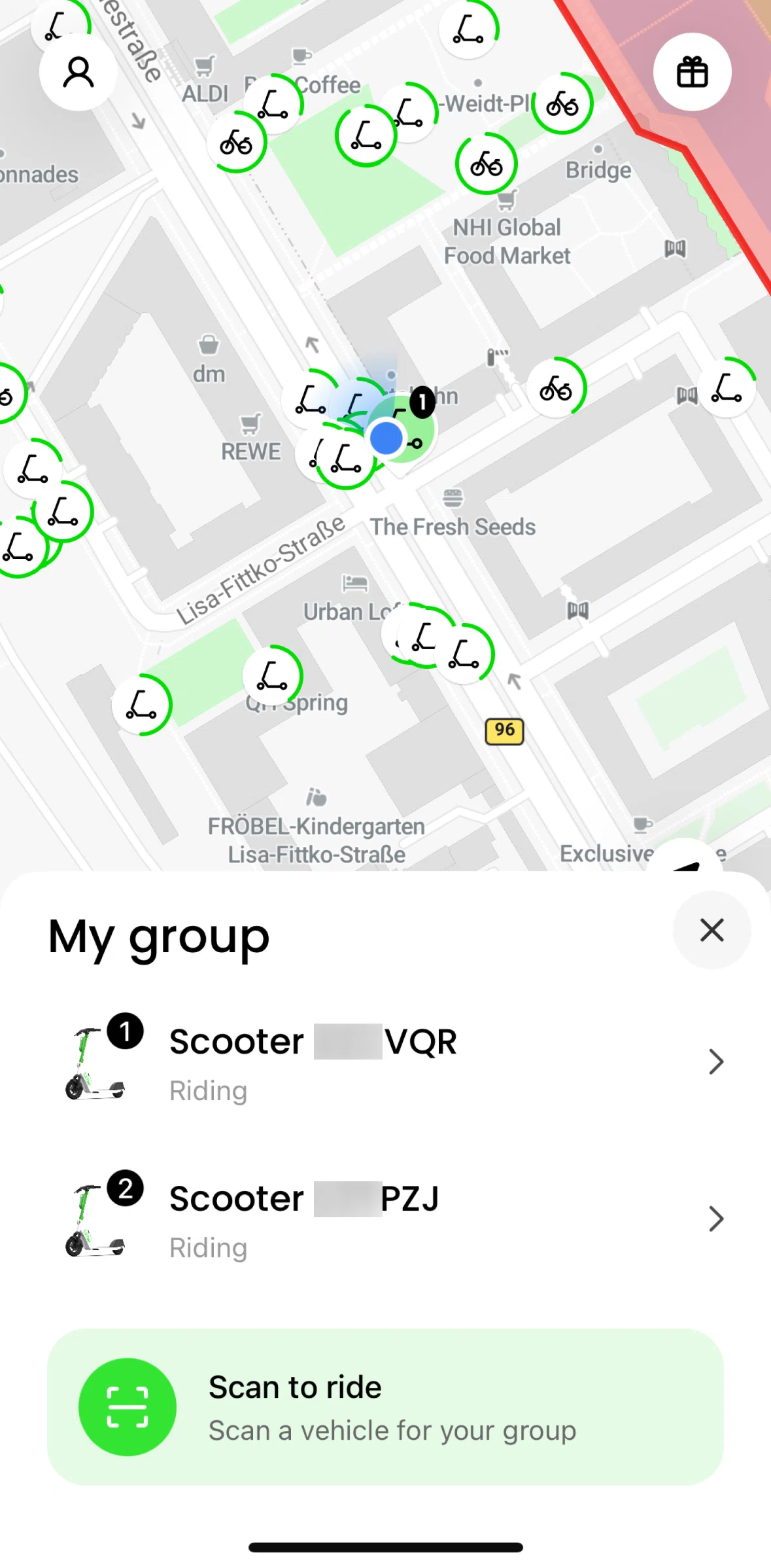 Lime Screen screen in the Vehicle detail (riding) flow
