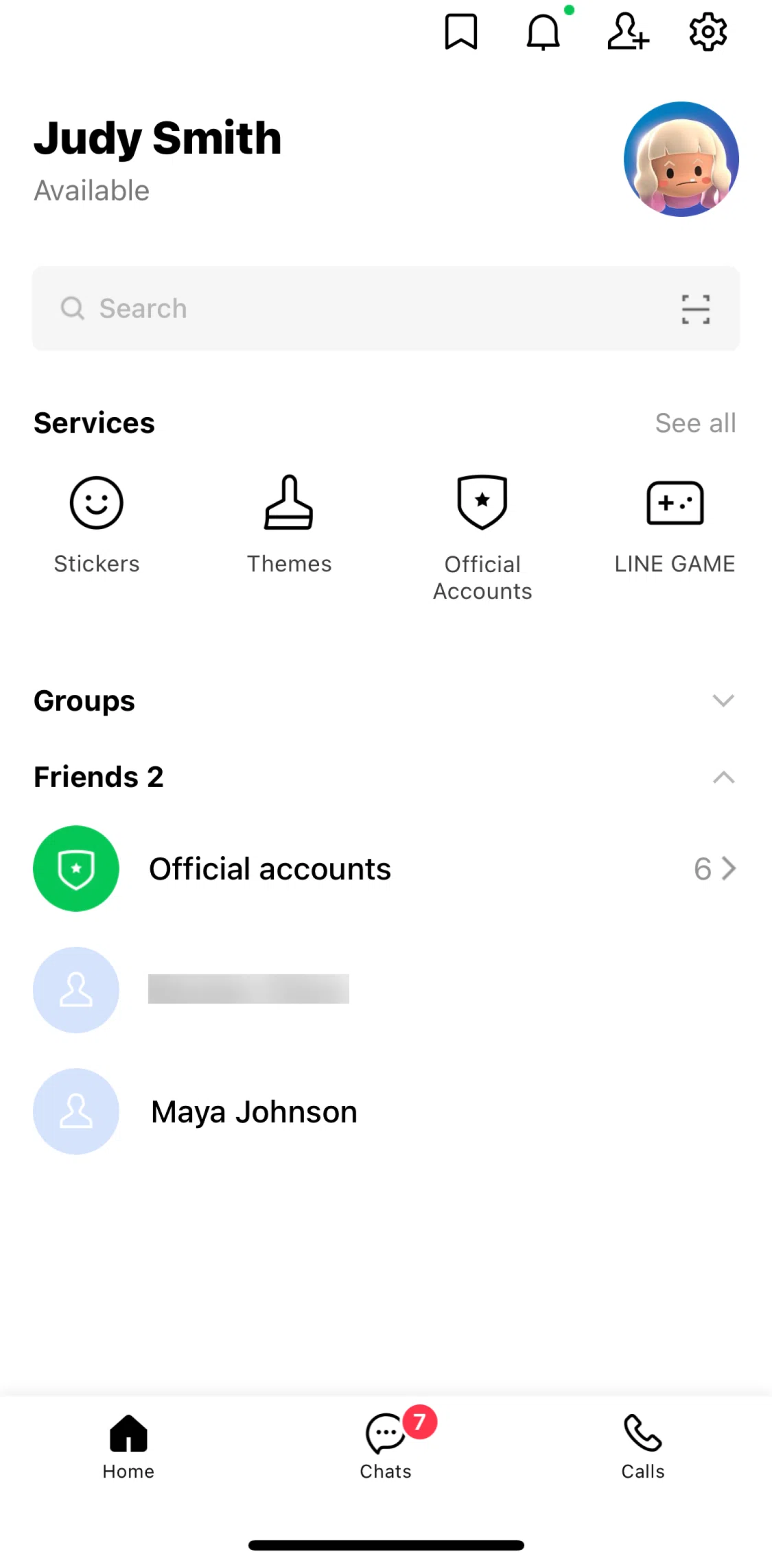 LINE Screen screen in the Blocking and reporting a user flow