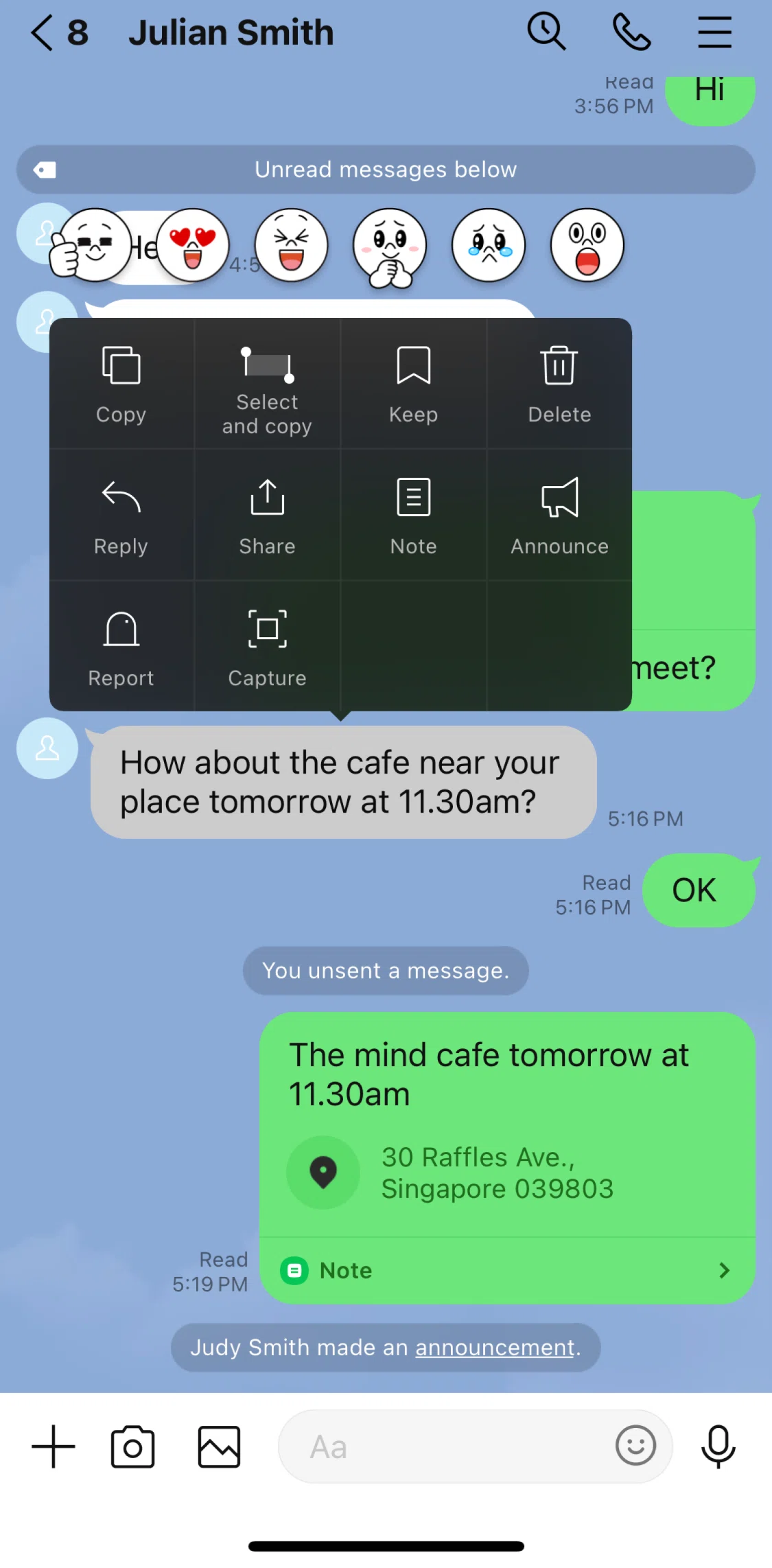 LINE Screen screen in the Capturing text messages flow