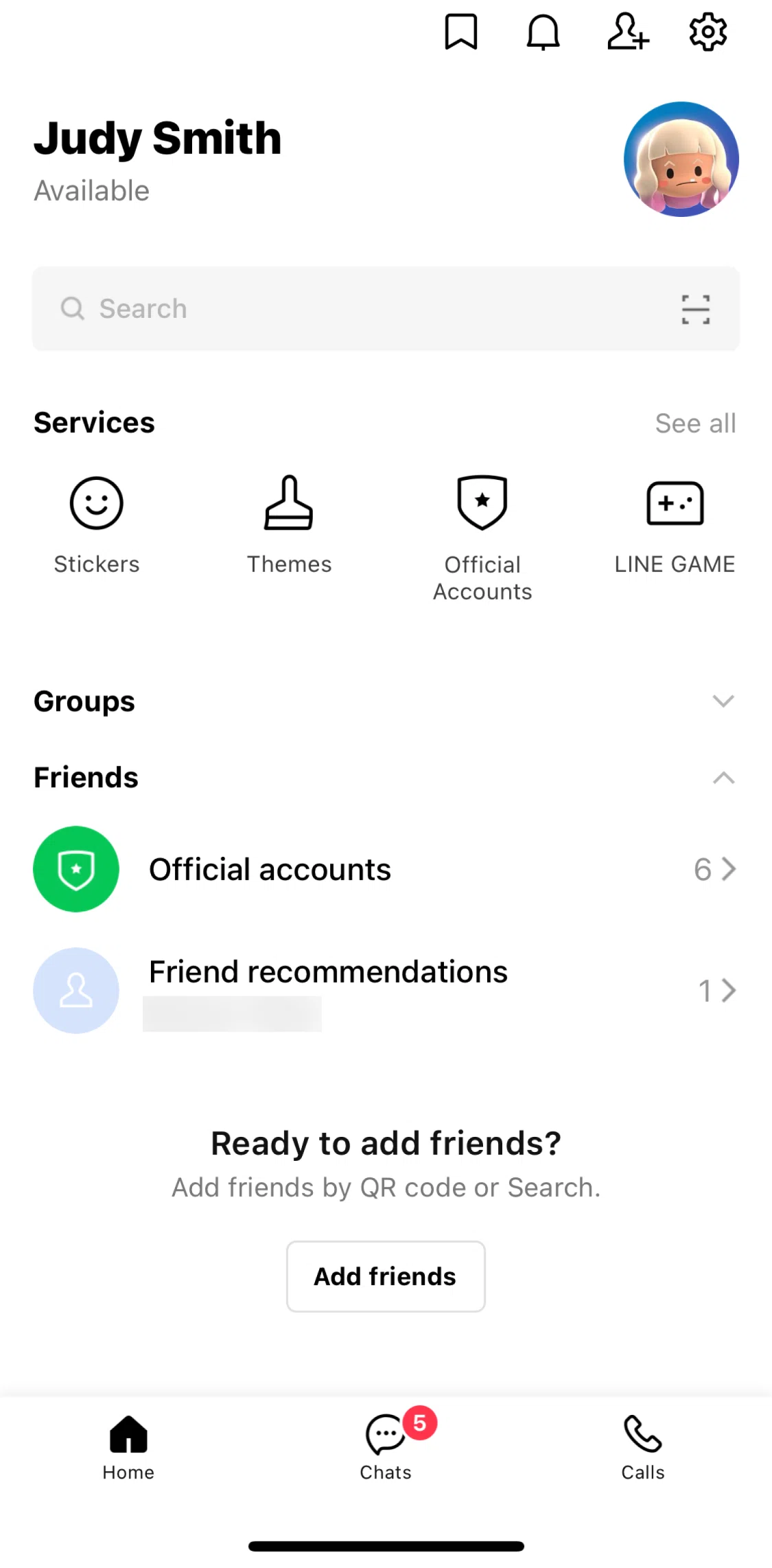 LINE Screen screen in the Chats flow