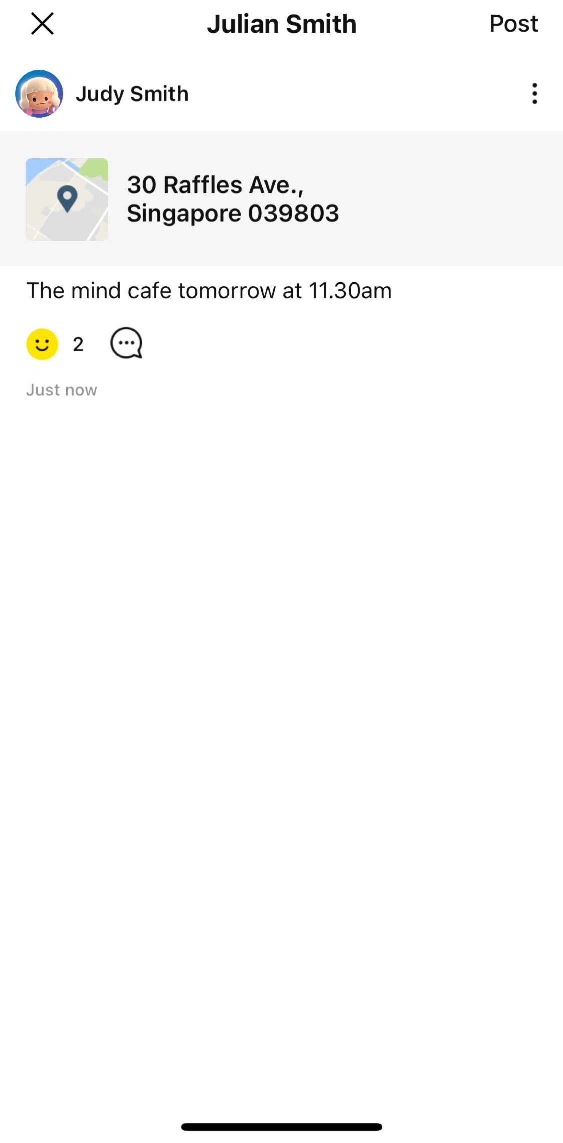 LINE Screen screen in the Commenting on a note flow
