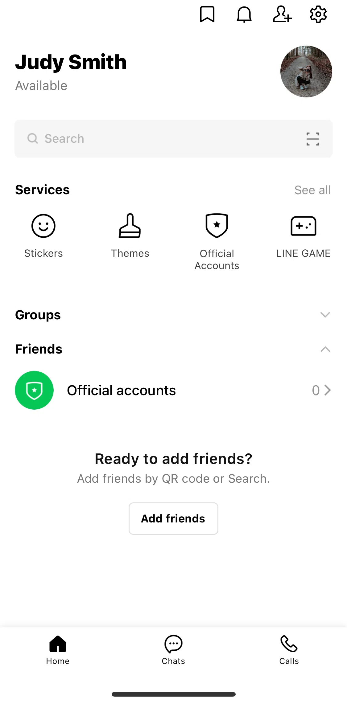 LINE Screen screen in the Home flow