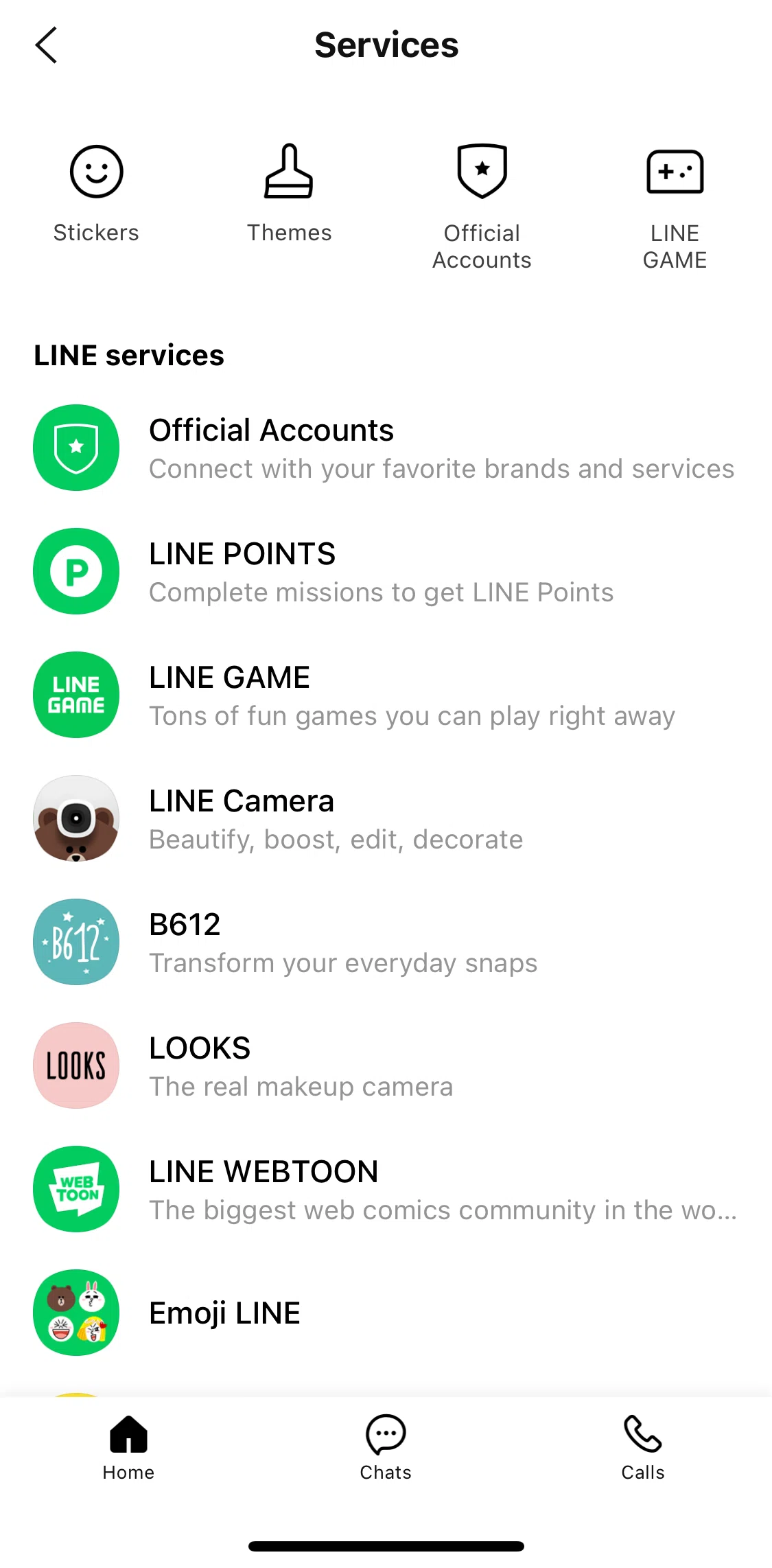 LINE Screen screen in the Official accounts flow