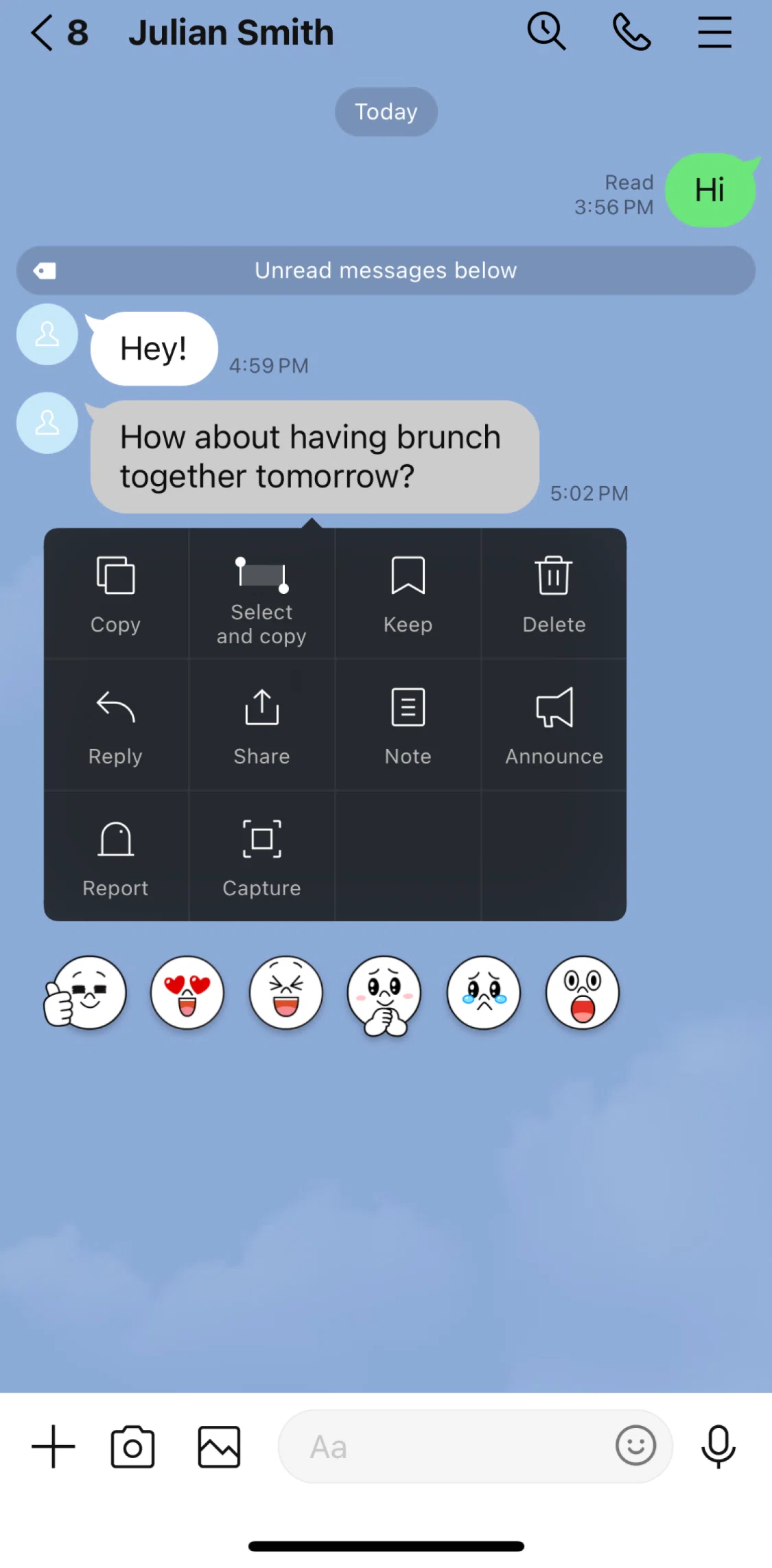 LINE Screen screen in the Replying to a message flow