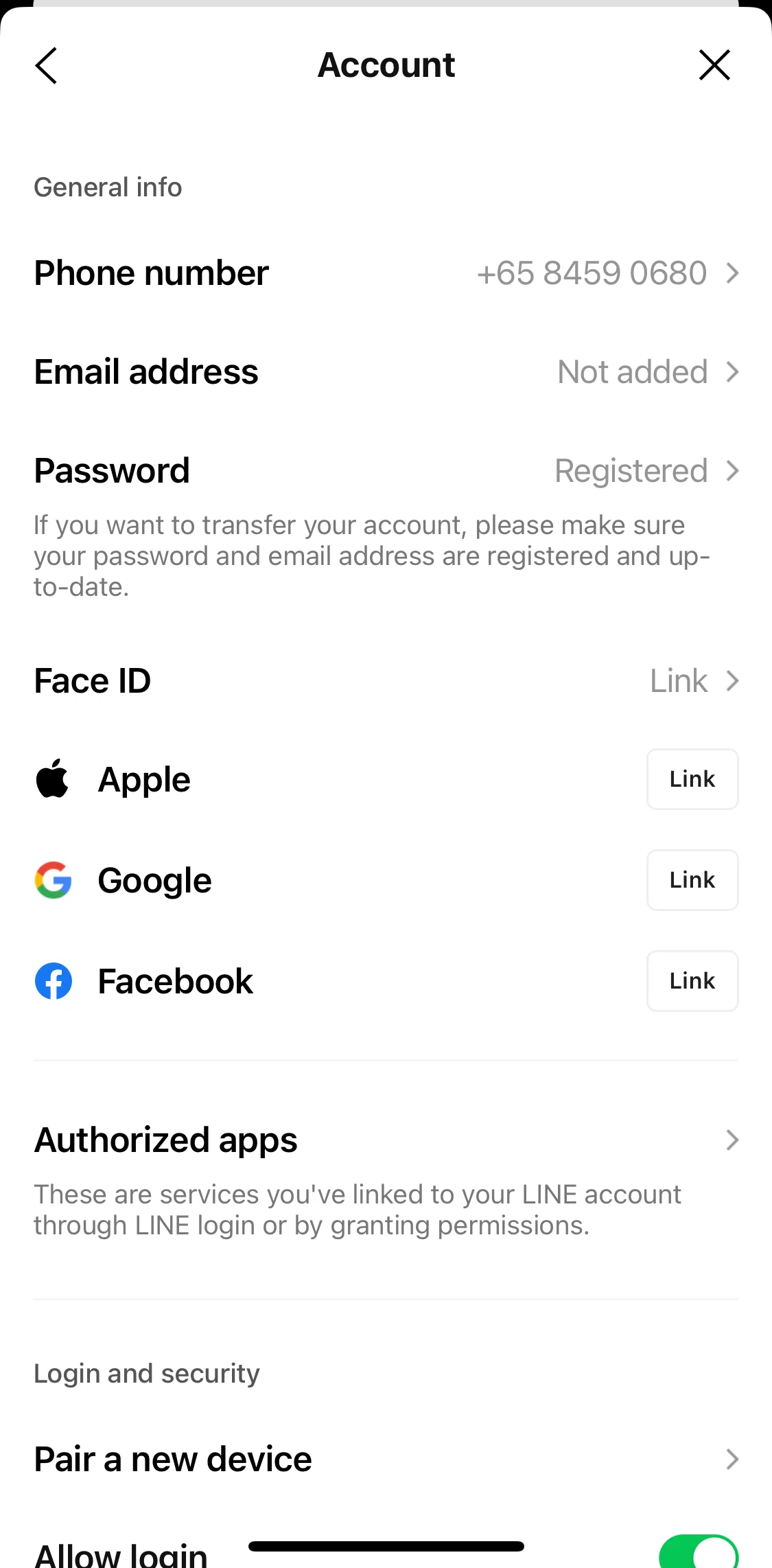 LINE Screen screen in the Resetting password flow