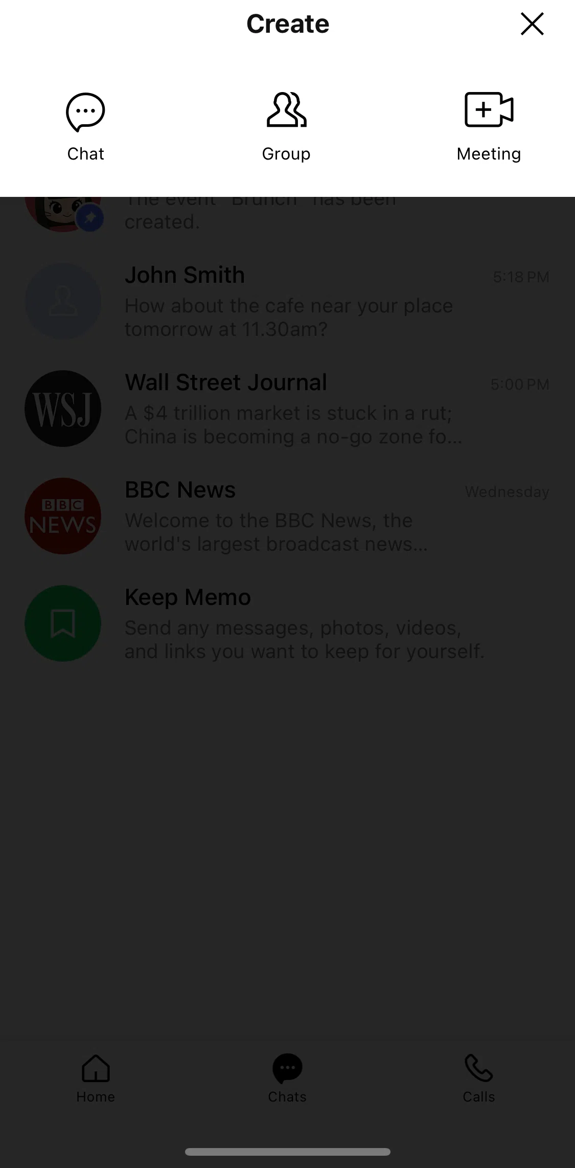 LINE Screen screen in the Starting a meeting flow