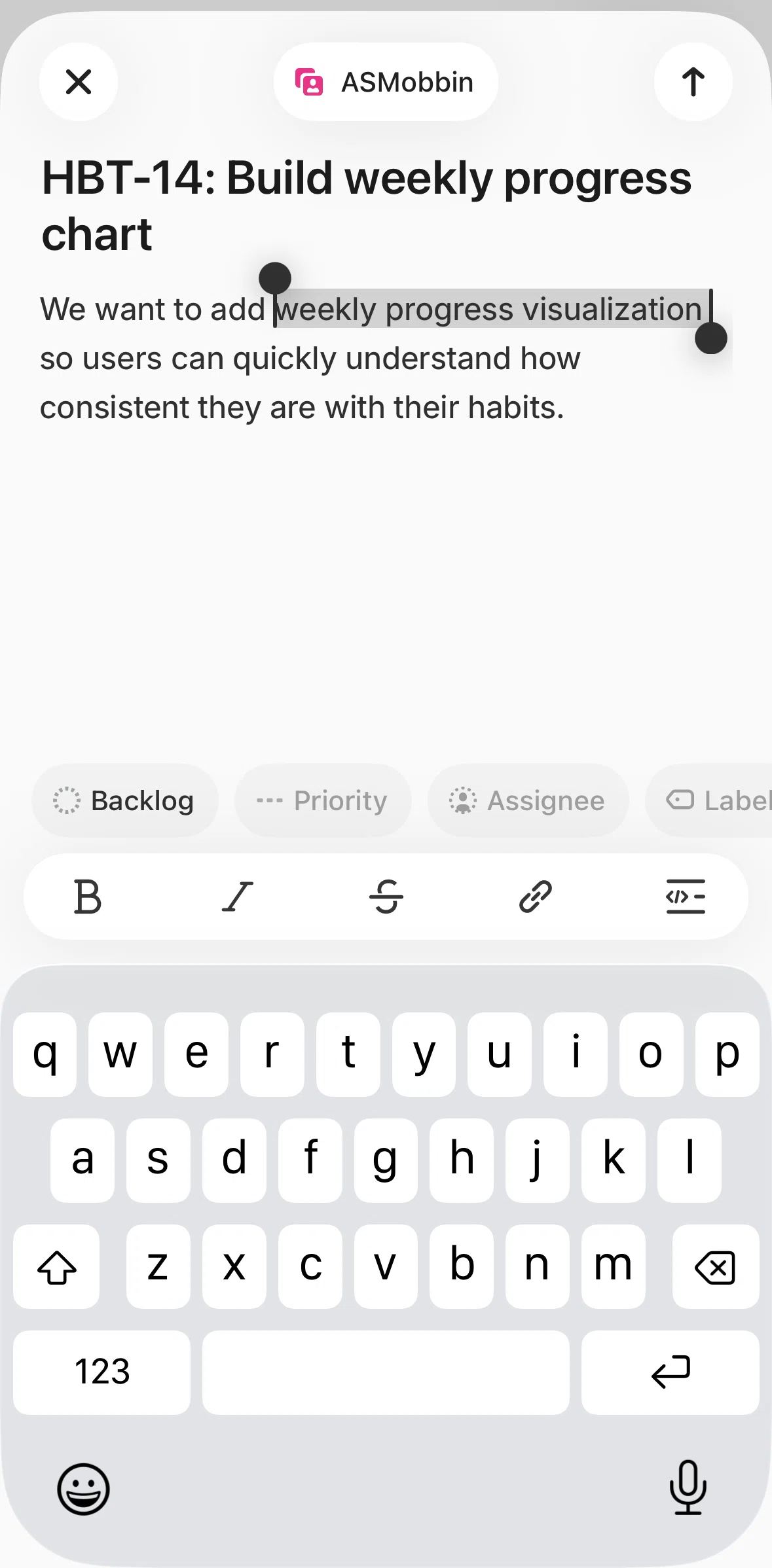 Linear Mobile Screen screen in the Adding a link to texts flow
