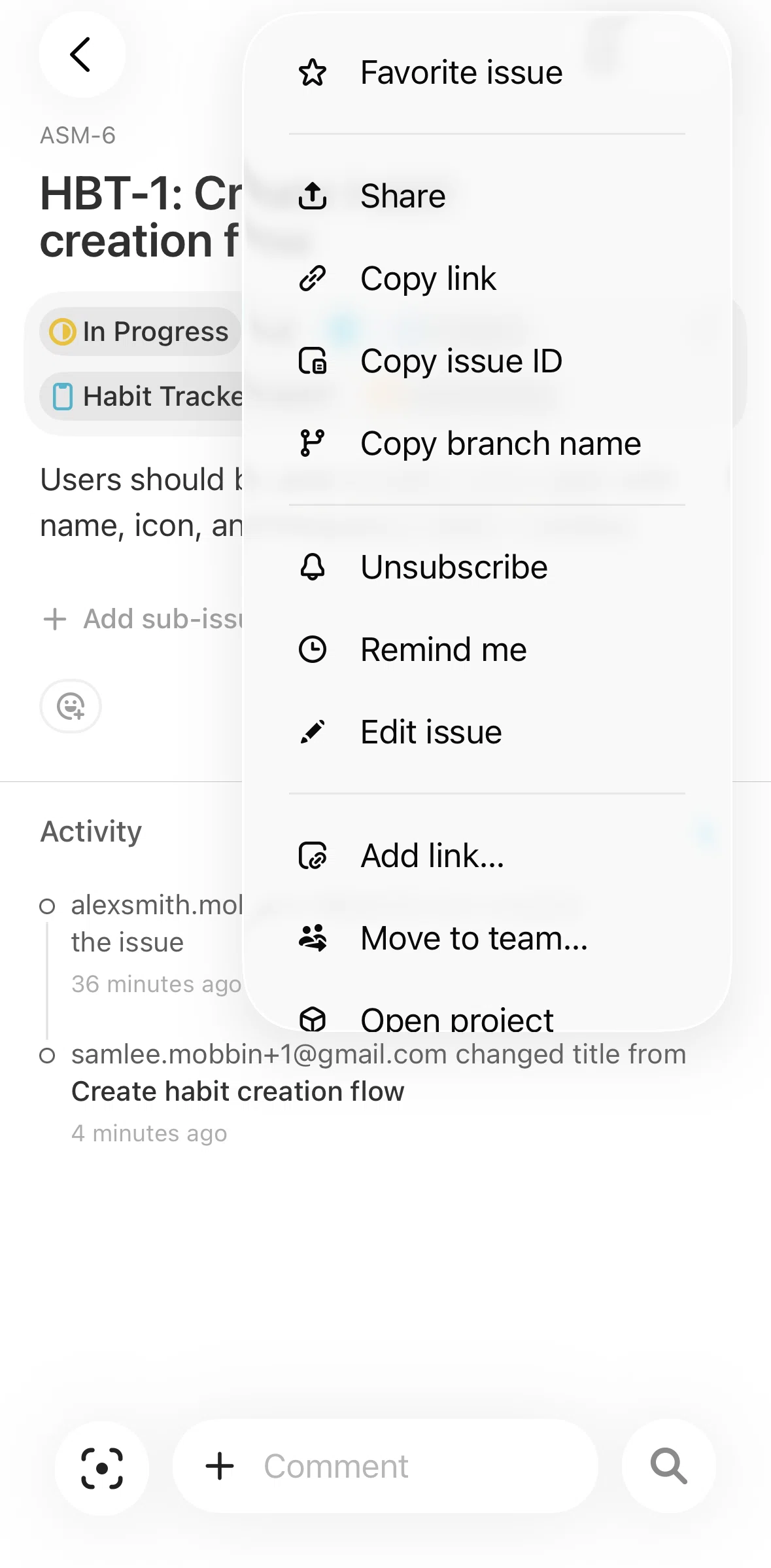 Linear Mobile Screen screen in the Copying a link flow