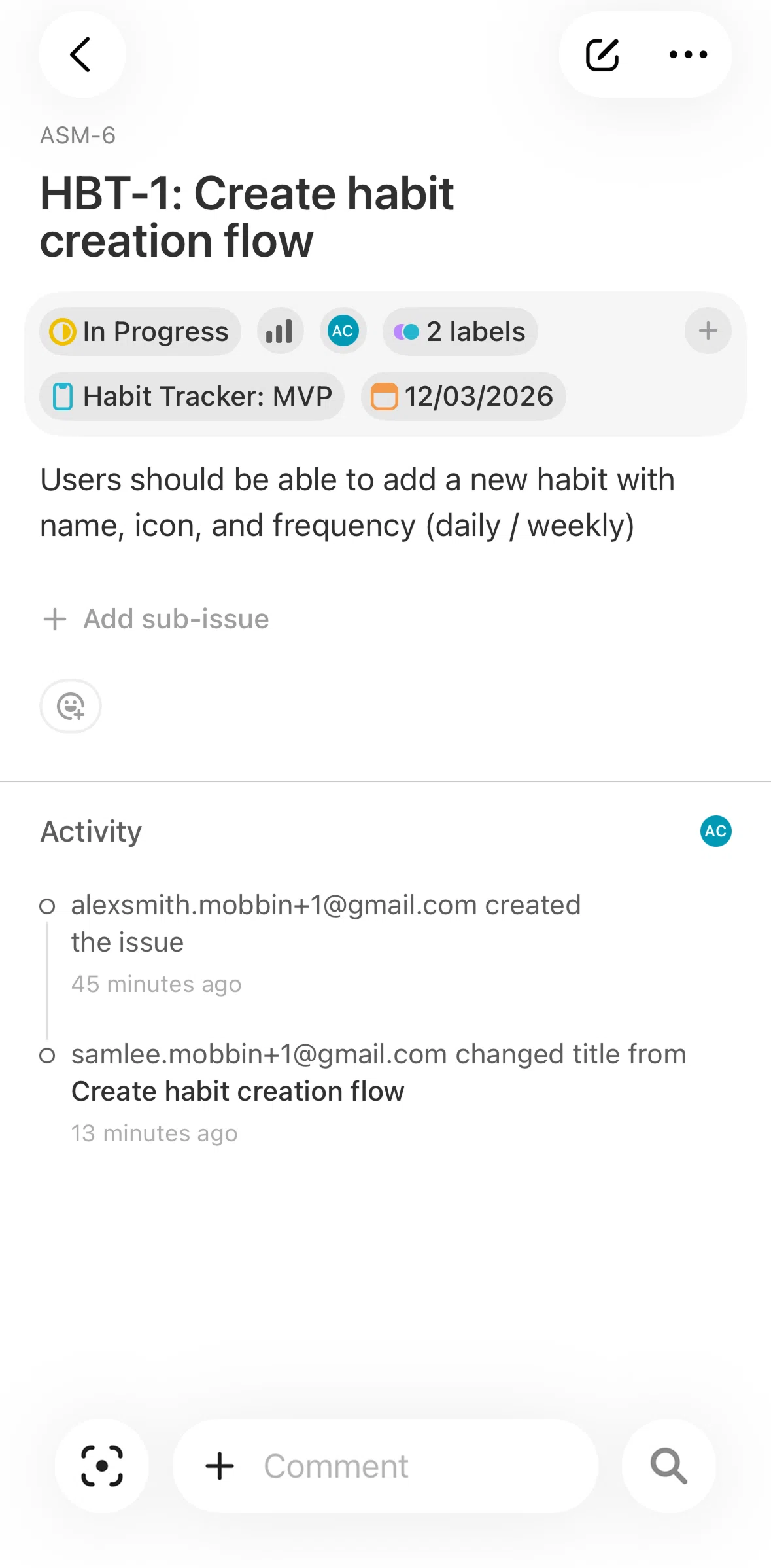 Linear Mobile Screen screen in the Favoriting an issue flow