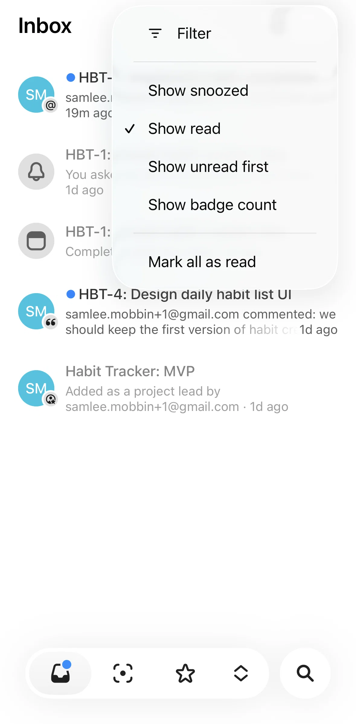 Linear Mobile Screen screen in the Marking all notifications as read flow