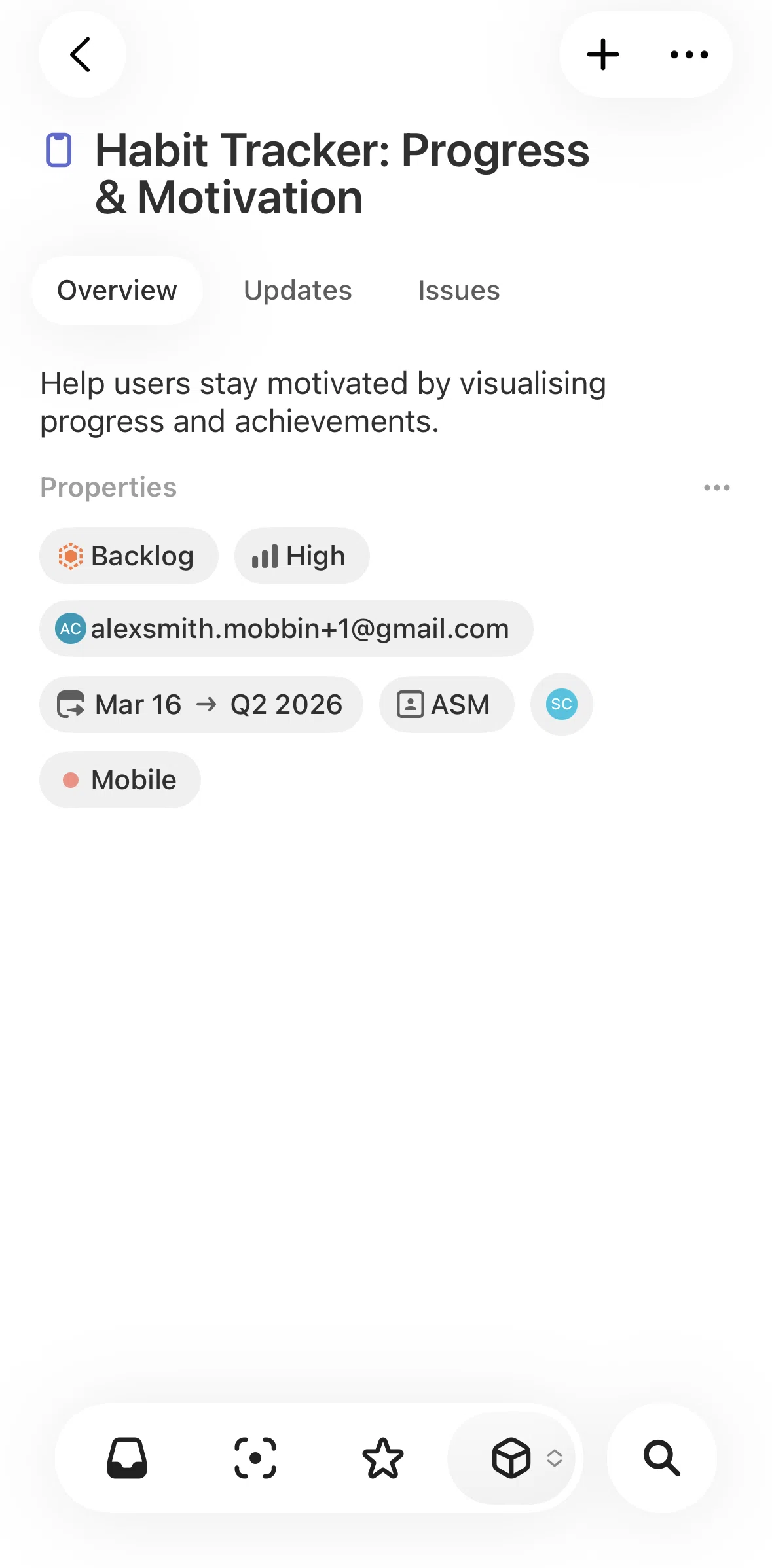 Linear Mobile Screen screen in the Pinning a project to tab bar flow