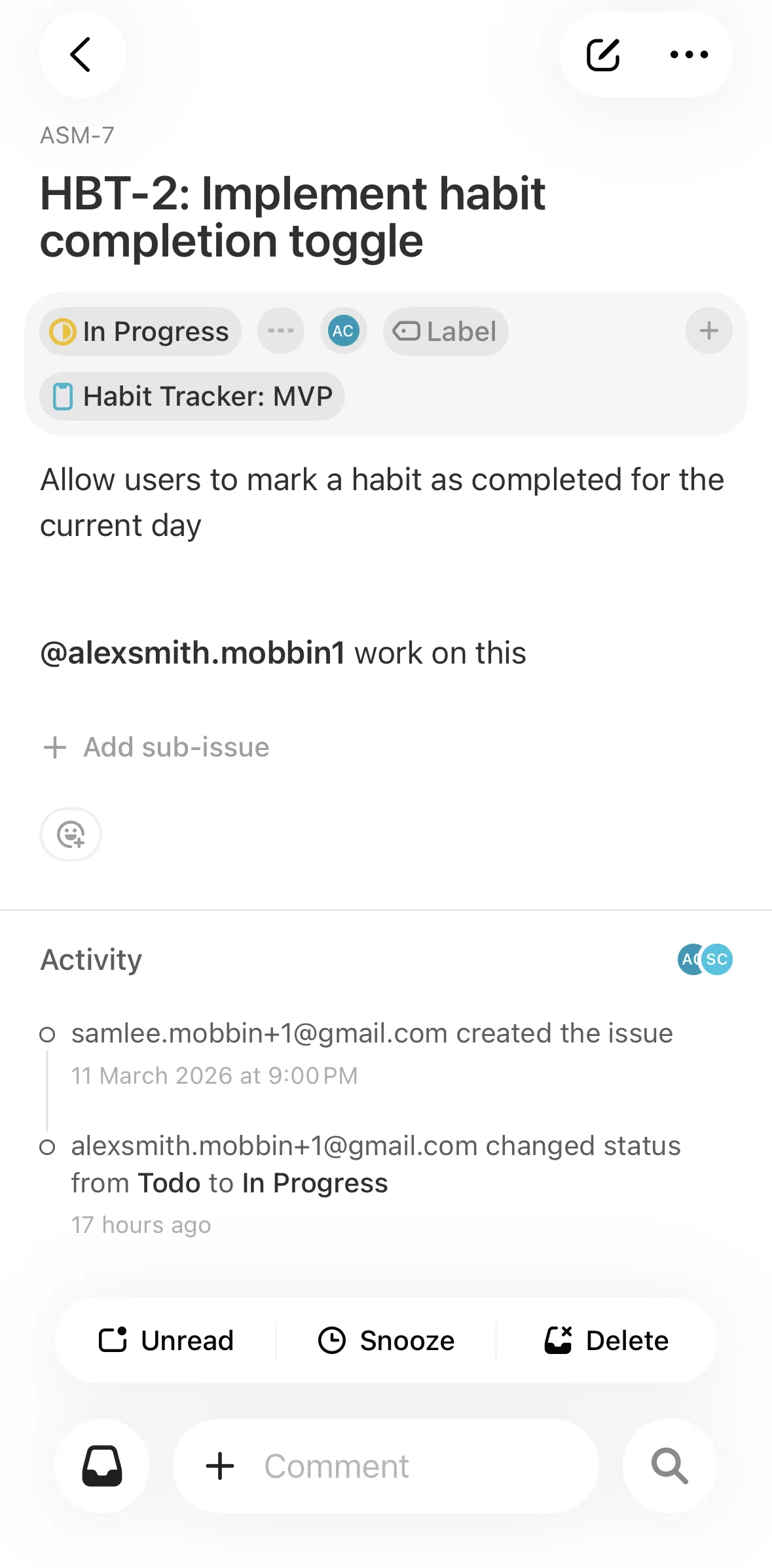 Linear Mobile Screen screen in the Snoozing notifications flow