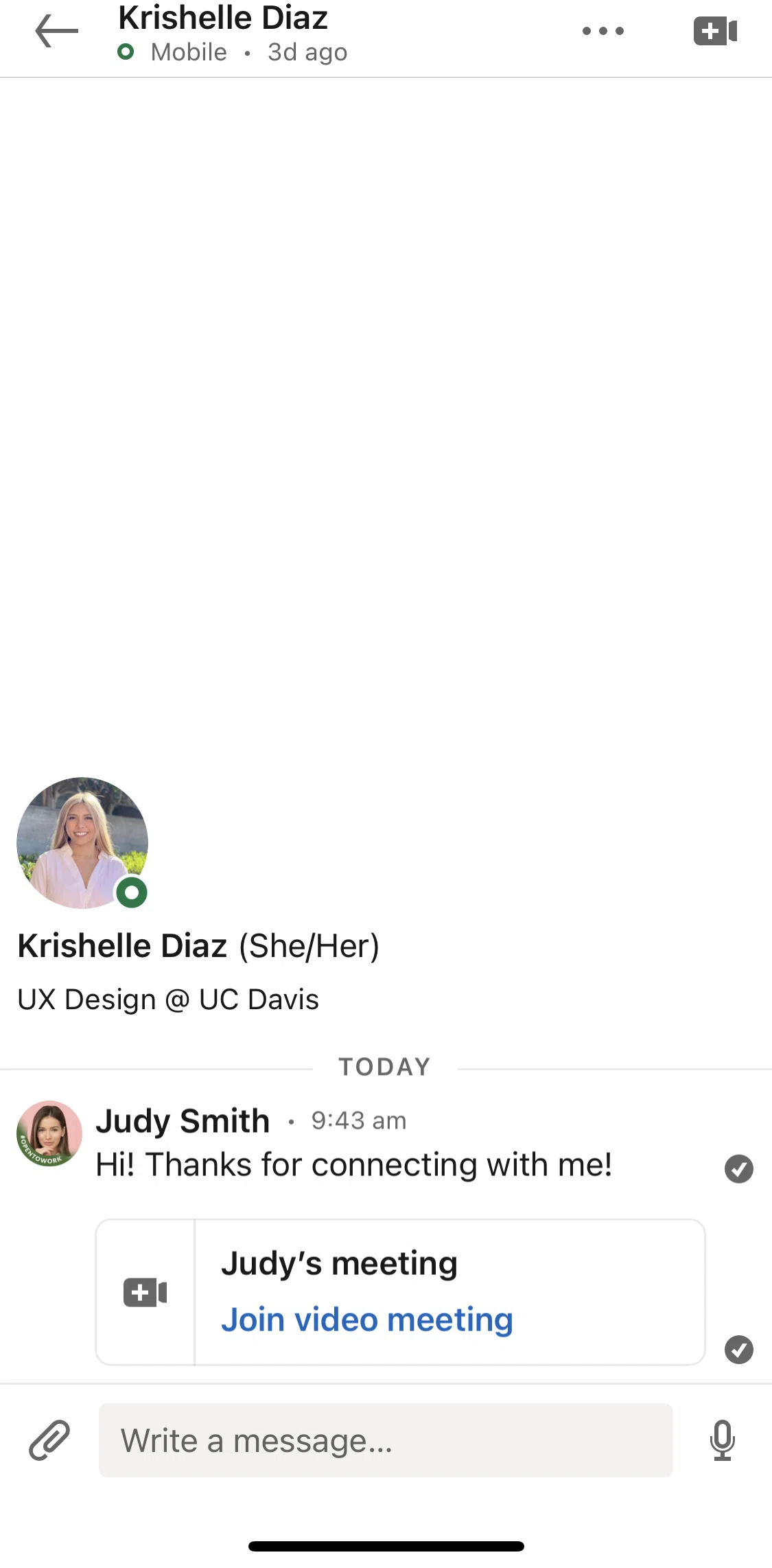 Linkedin Screen 1 screen in the Archiving a conversation flow