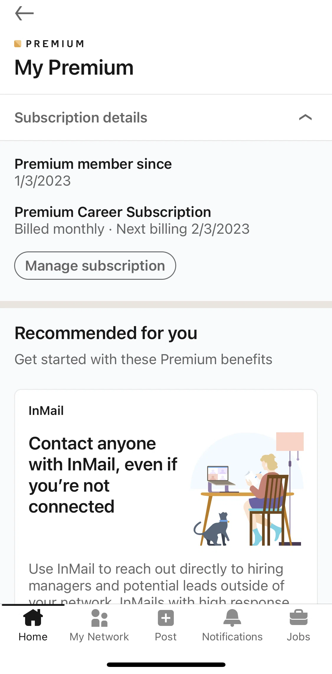Linkedin Screen 1 screen in the Cancelling subscription flow